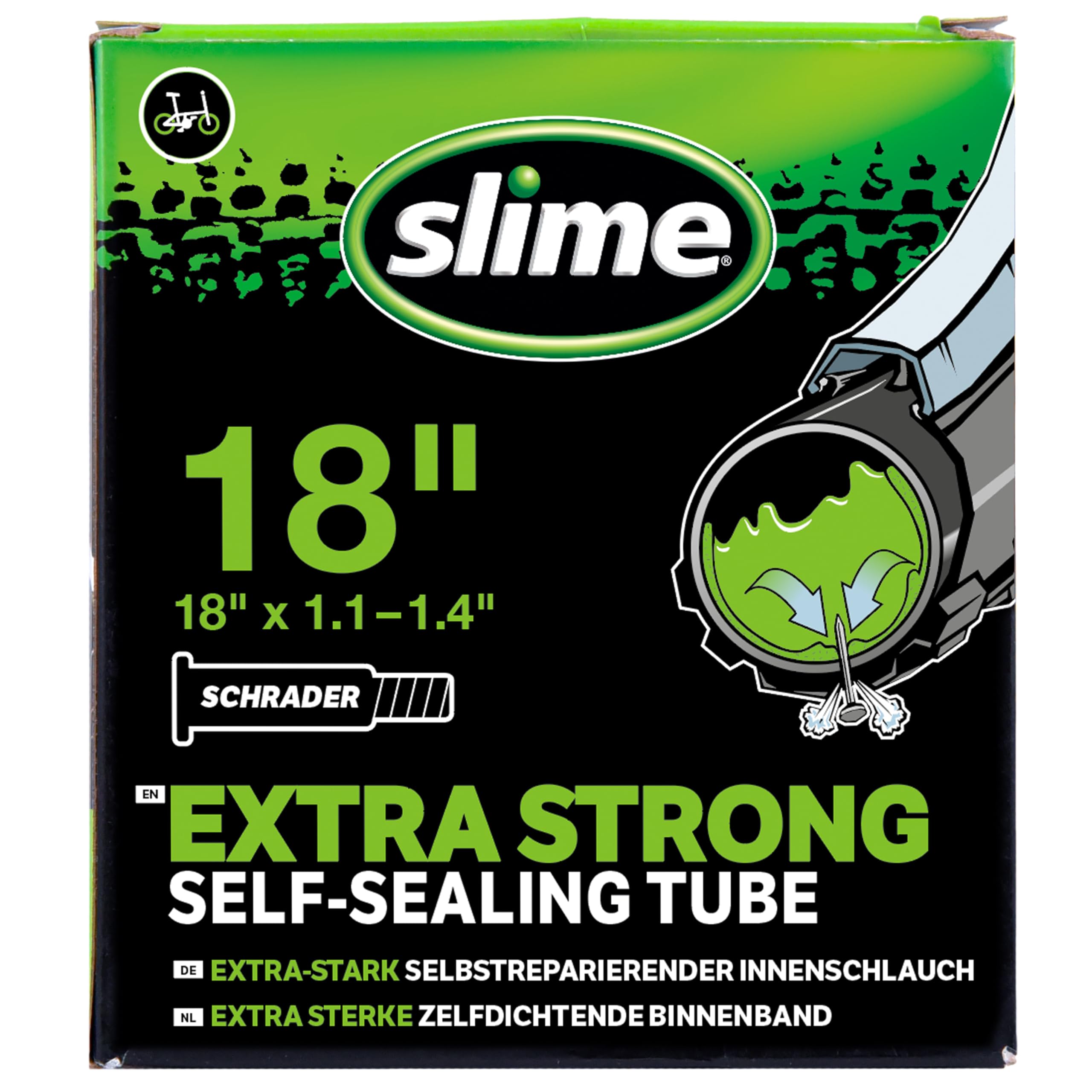 Slime 30095 Bike Inner Tube with Slime Puncture Sealant, Self Sealing, Prevent and Repair, Schrader Valve, 18" x 1.1-1.4