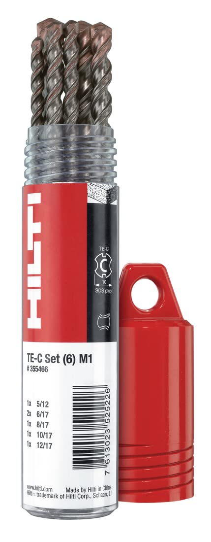 Hilti 6x Hammer Drill Bits TE-C, M1 SDS Plus Rotary Hammers Set, Diameters 5,6,8,10,12 mm, Base material: Concrete, Brick, Masonry, Sand-lime block (2224211)