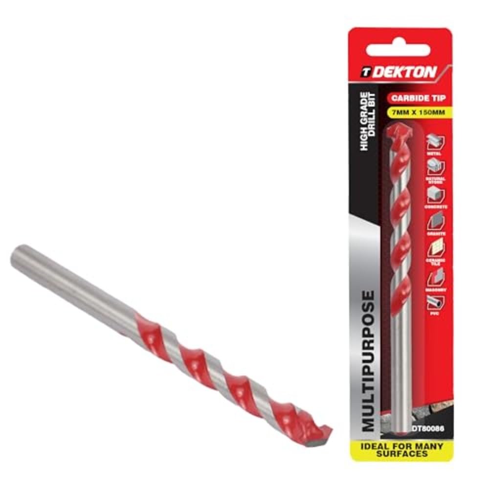 Dekton Multi-Purpose Masonry Drill Bit 7mm x 150mm, High Grade Carbide Tip for Drilling Metal, Natural Stone, Concrete, Granite, Ceramic Tile, Masonry & Plastic