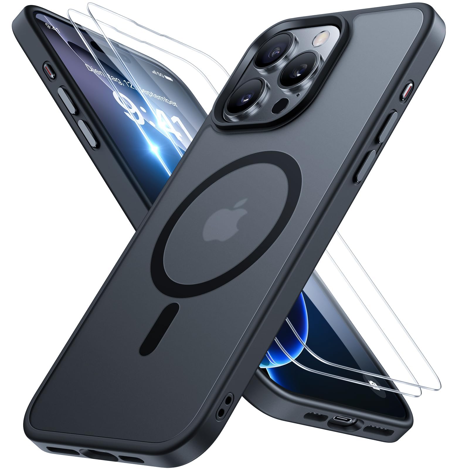 Miracase Magnetic for iPhone 16 Pro Max Case for Magsafe [with 2 Protective Glass] Military Protection Shockproof Scratch-Resistant Anti-Fingerprint Velvet Feel Thin Mobile Phone Case for iPhone 16