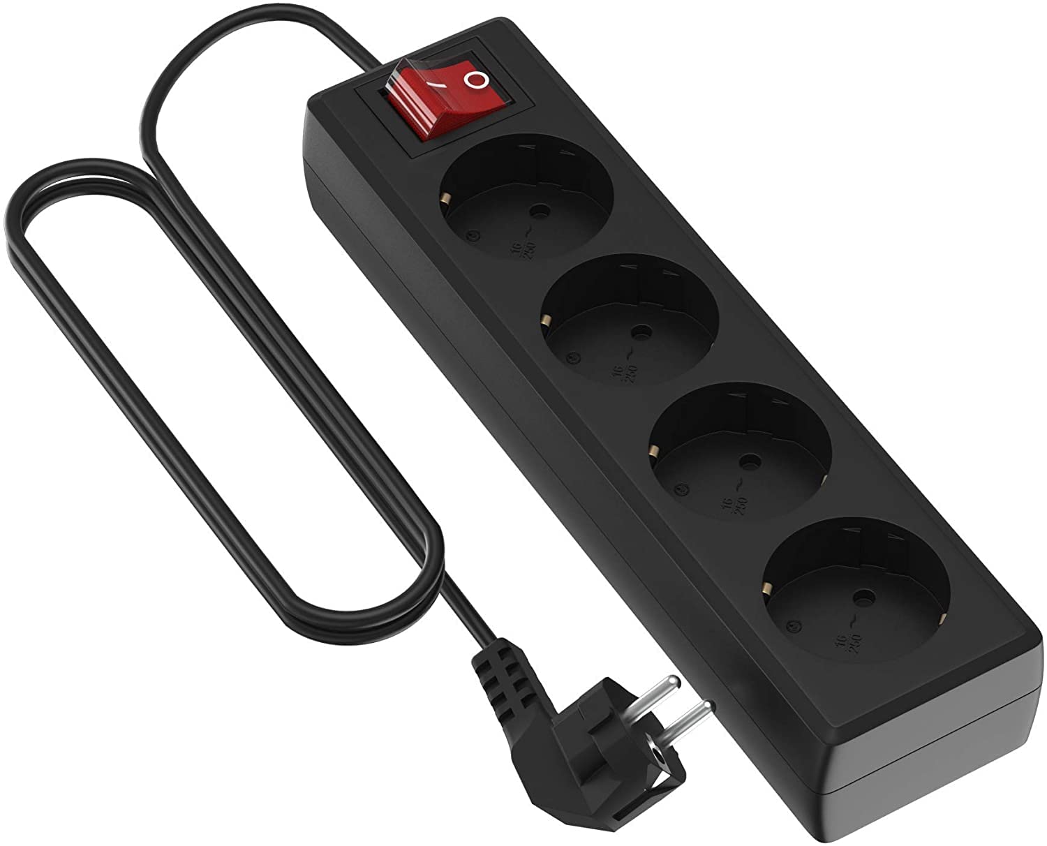Garza - Multiple Base with Switch, 4 Plugs, 3 m Cable, Child Protection, Black