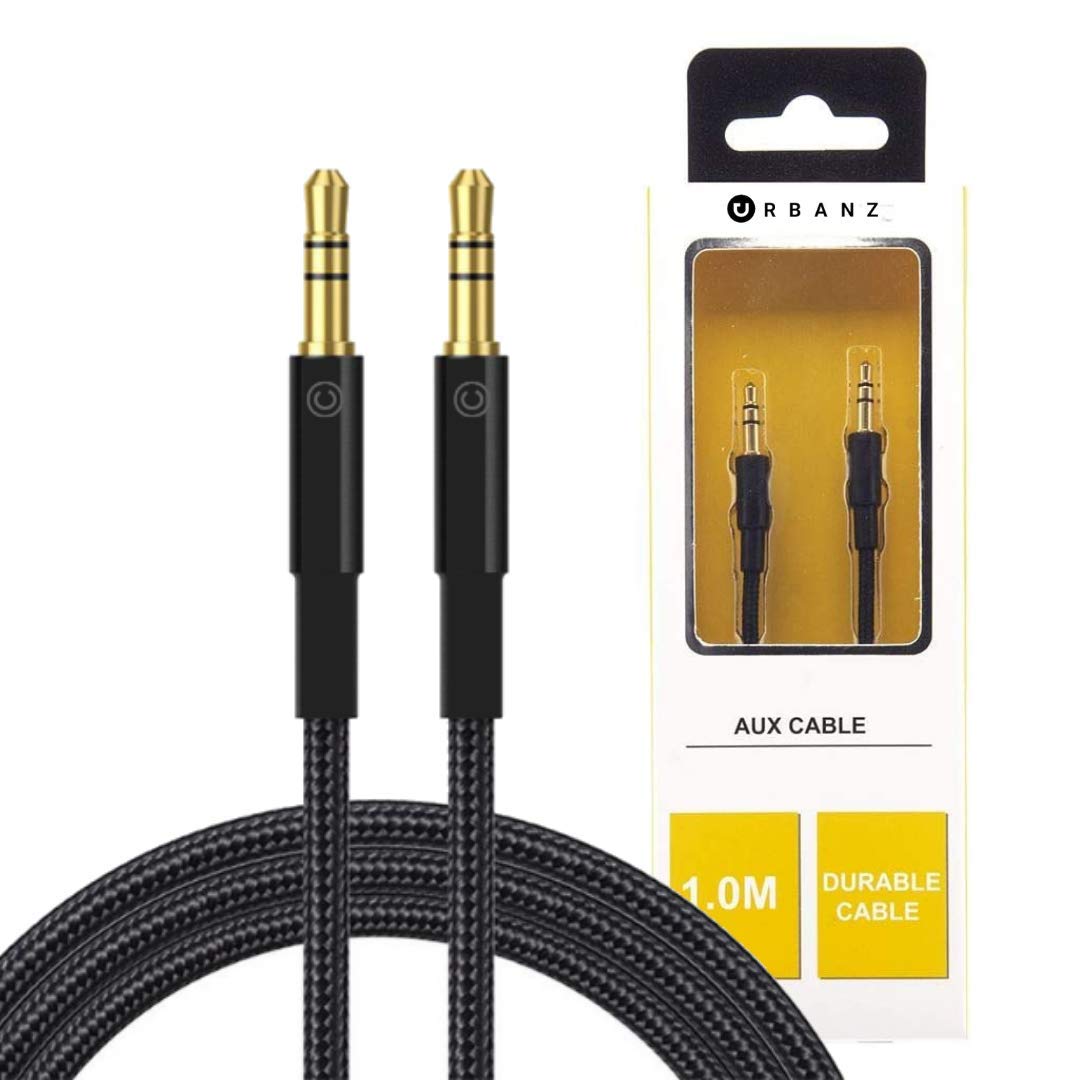 Urbanz INC-35P/P-1-BK Braided Cord 3.5mm Audio Cable 1M - Black (5060201146599)