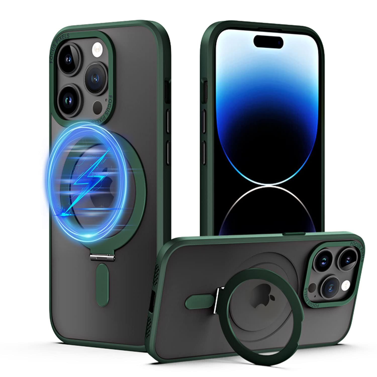 QLTYPRI Magnetic Case for iPhone 13 Pro Max Case Compatible with MagSafe with Invisible Kickstand, Slim Translucent Matte Shockproof Protective Phone Case Cover for iPhone 13 Pro Max – Green