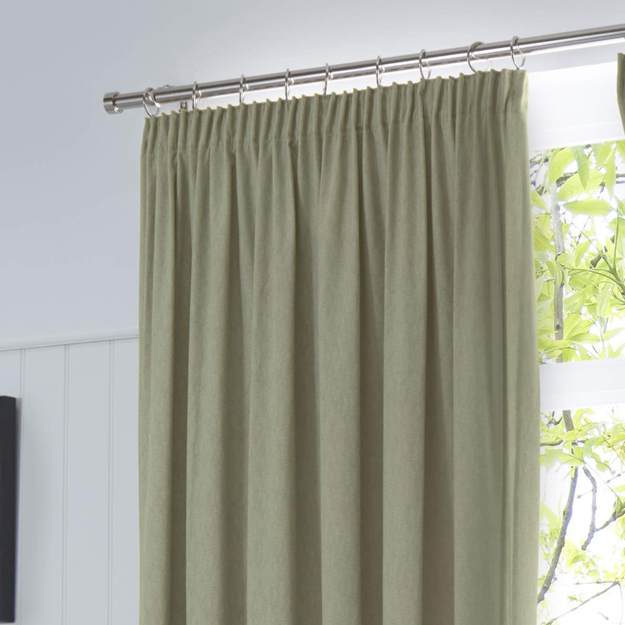 Fusion - Dijon - Blackout/Thermal Insulated Pair of Pencil Pleat Curtains - 66" Width x 54" Drop (168 x 137cm) in Green