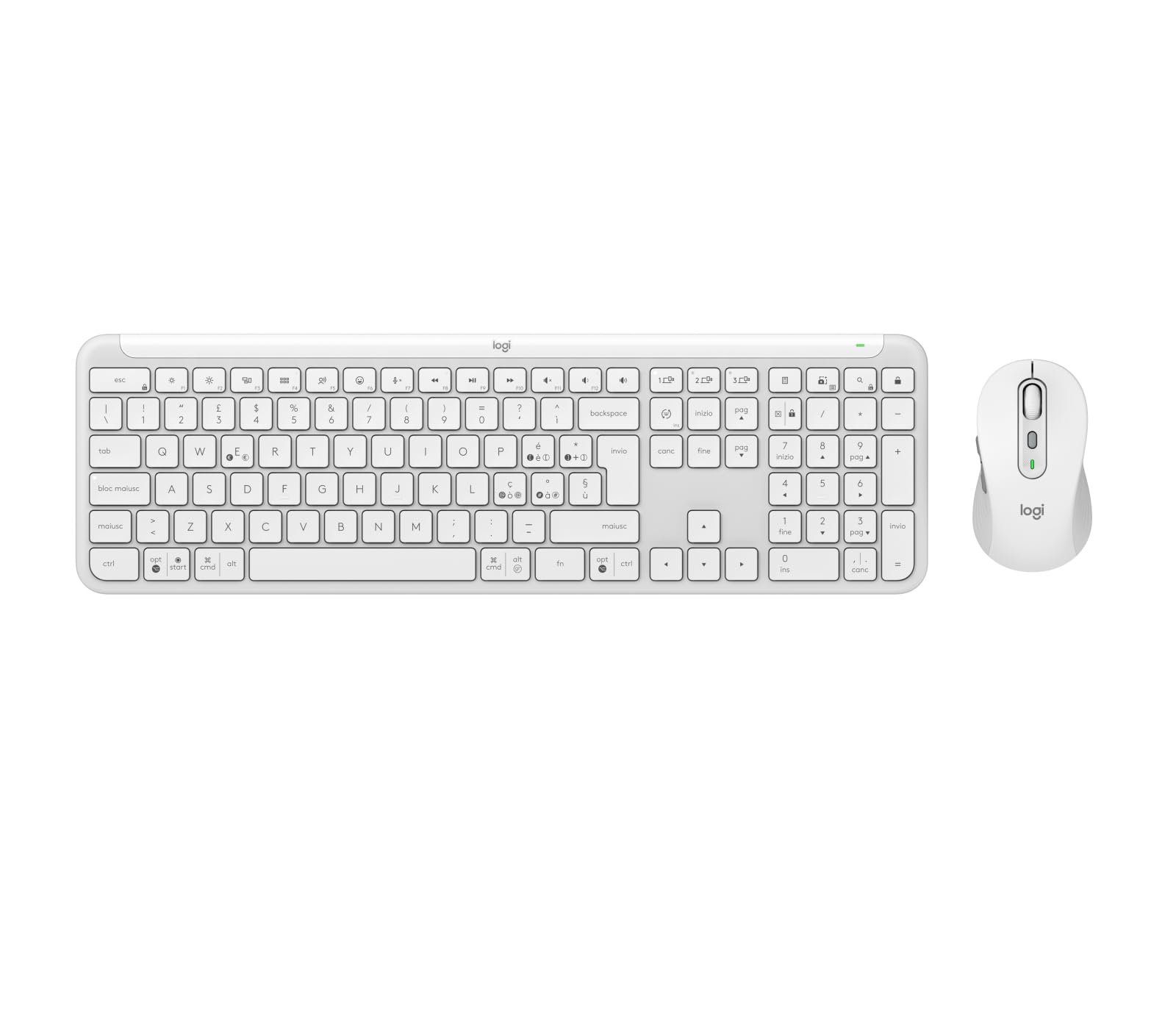 Logitech MK950 Signature Slim Wireless Keyboard and Mouse Combo - White, QWERTY Italian Layout