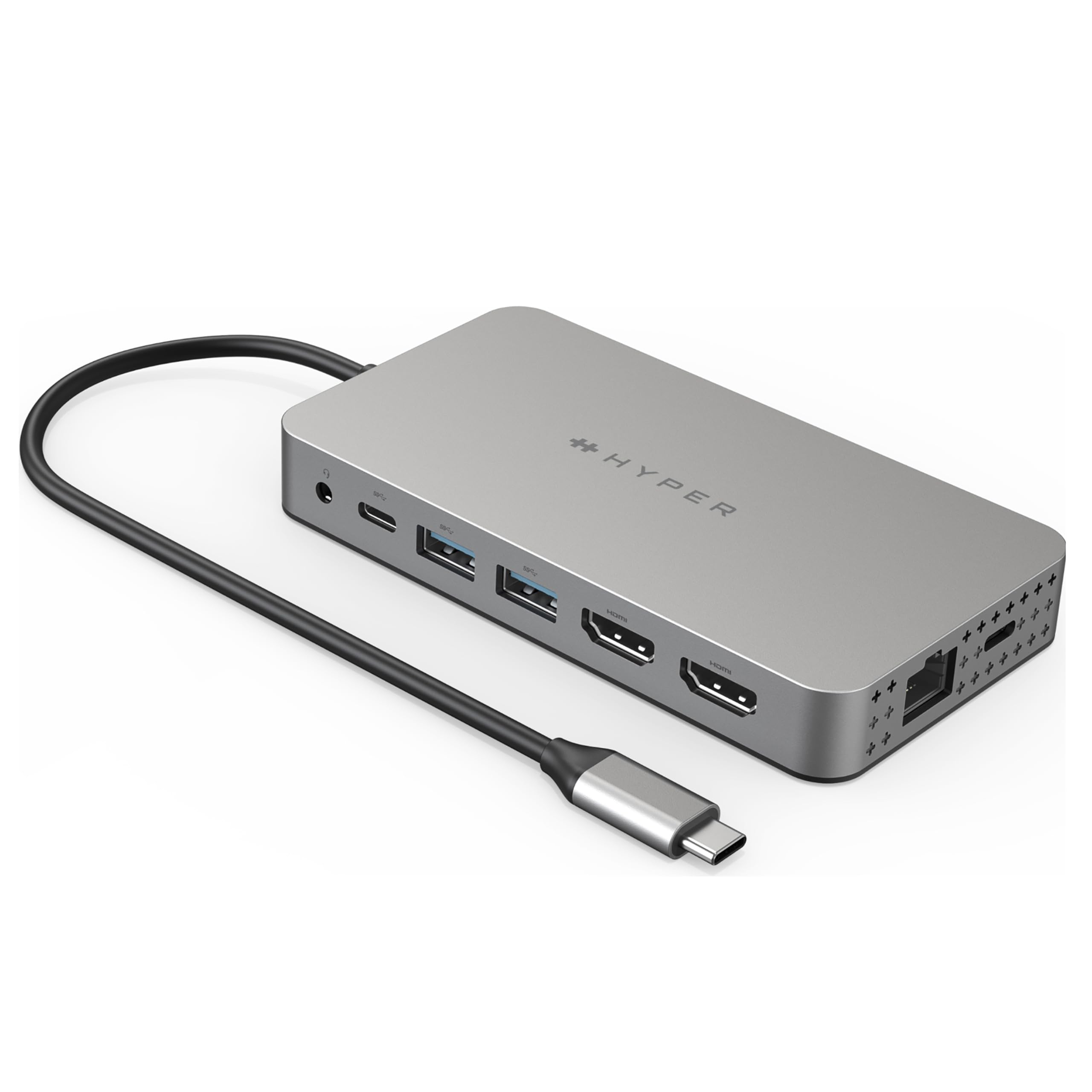 Hyper USB-C Hub, 10-in-1 USB Dock, Universal Dual Display 4K HDMI, Ethernet, USB-A, USB-C,MicroSD/SD - for MacBook M1 M2 Pro/Air, Windows PC, Chromebook - Silver