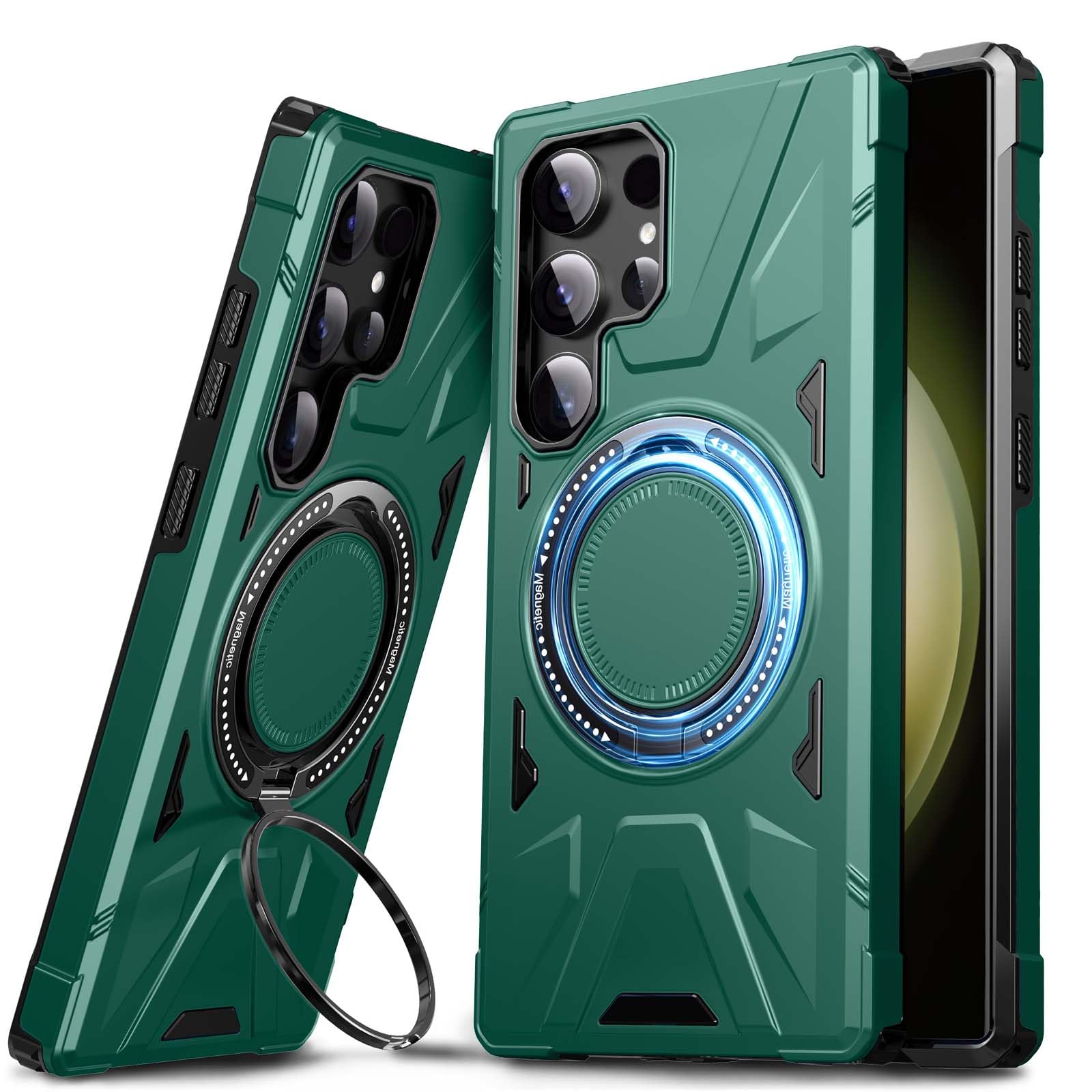 DASFOND Armor Shockproof Rugged for Galaxy S24 Ultra Case, with 360 Rotate Metal Ring [Super NO.1 Protective Hard], Heavy Duty Protection Phone Case for Samsung Galaxy S24 Ultra 6.8'', Light Green