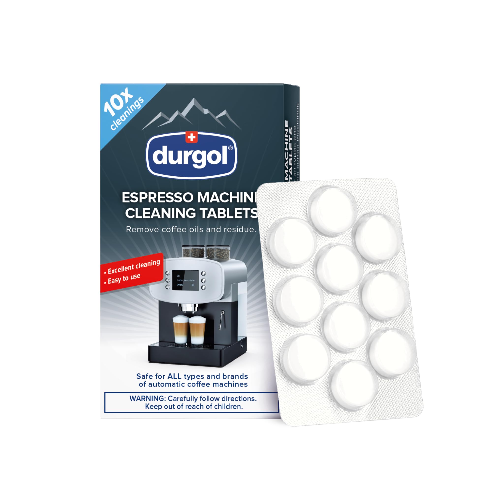 Durgol Espresso Machine and Coffee Maker Cleaning Tablets, Compatible with all Coffee Machines10 count, White