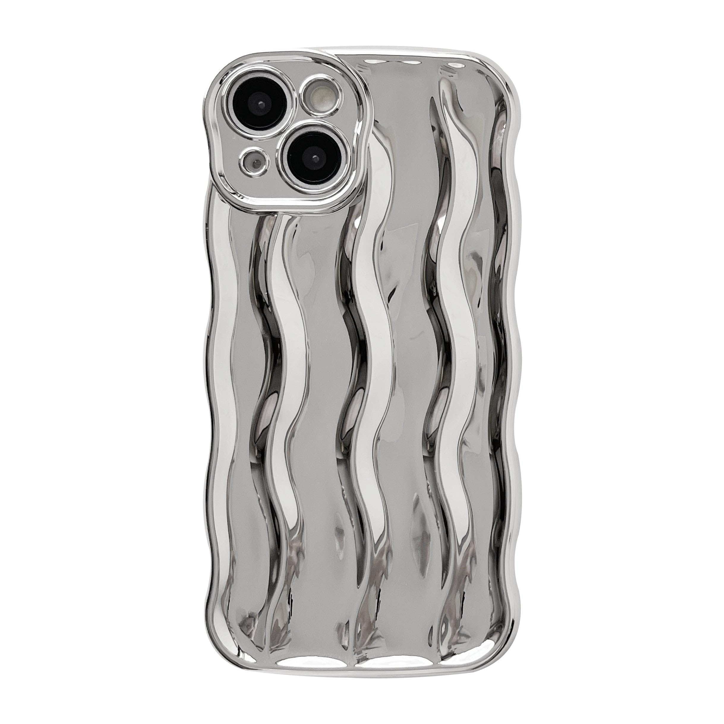 Caseative Water Ripple Pattern Curly Wave Frame Soft Compatible with iPhone Case (Silver,iPhone 14)