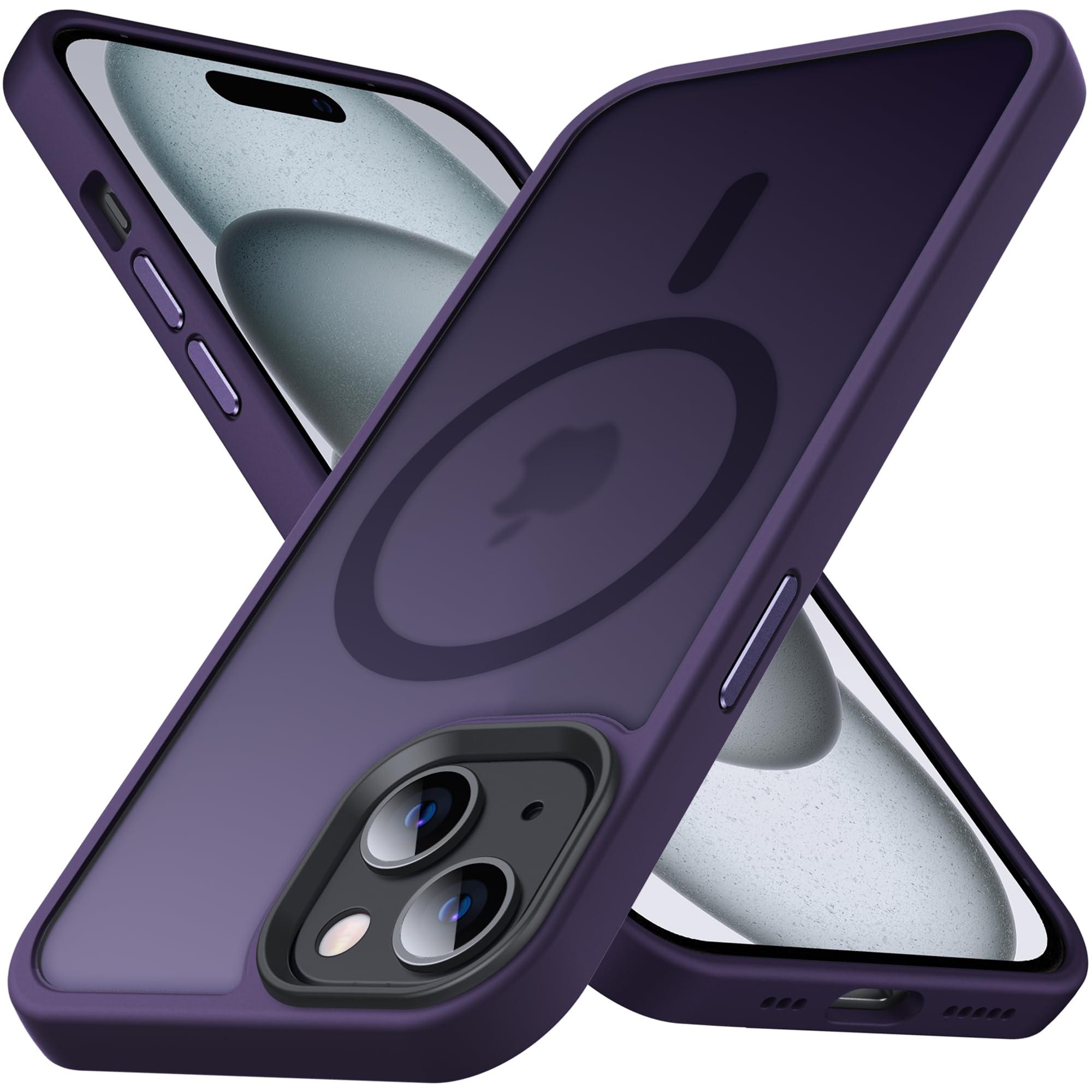 Anqrp Magnetic for iPhone 15 Case [Military Grade Protection] Compatible with MagSafe Shockproof Translucent Hard Slim Soft Silicone TPU Bumper, Protective Phone Cover for iPhone 15 6.1", Dark Purple