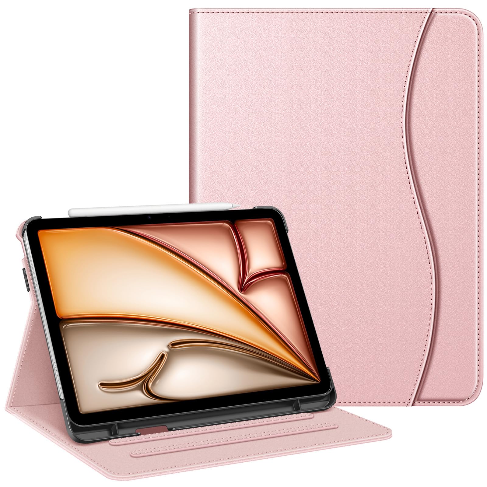 FINTIE Case for iPad Air 11 Inch (2025/2024), iPad Air 5th (2022) / 4th Generation (2020) 10.9 Inch - [Multi-Angle Viewing] Folio Stand Protective Cover with Pencil Holder & Pocket, Rose Gold