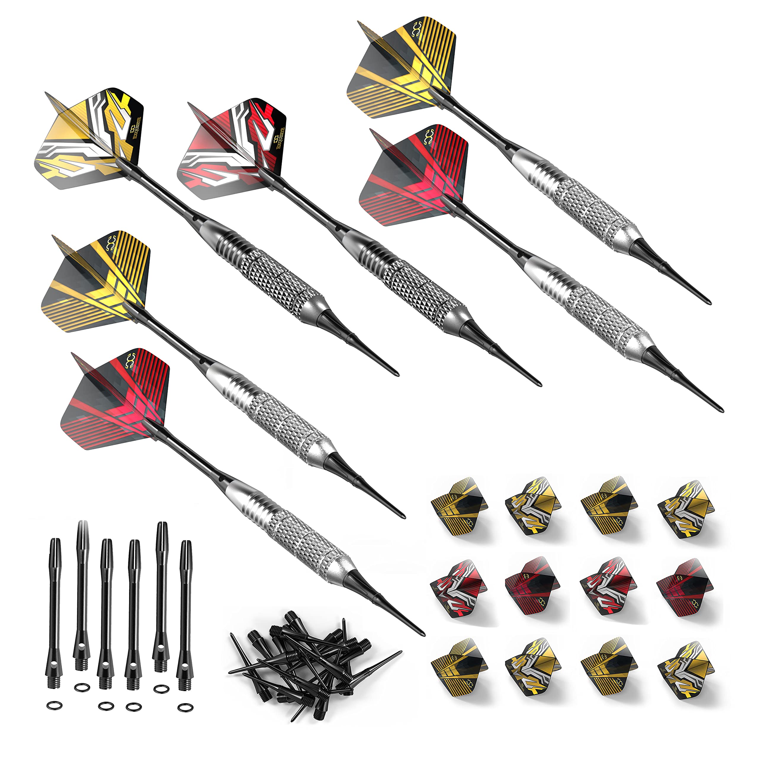 CC-Exquisite Professionell - Kunststoffspitzenpfeile -12 X 18 G Stahlfässer Weichspitzenpfeile Für Elektronische Dartscheibe- 100 Zusätzliche Spitzen, 12 Aluminiumschäfte 35/48 Mm, 20 Flüge|…