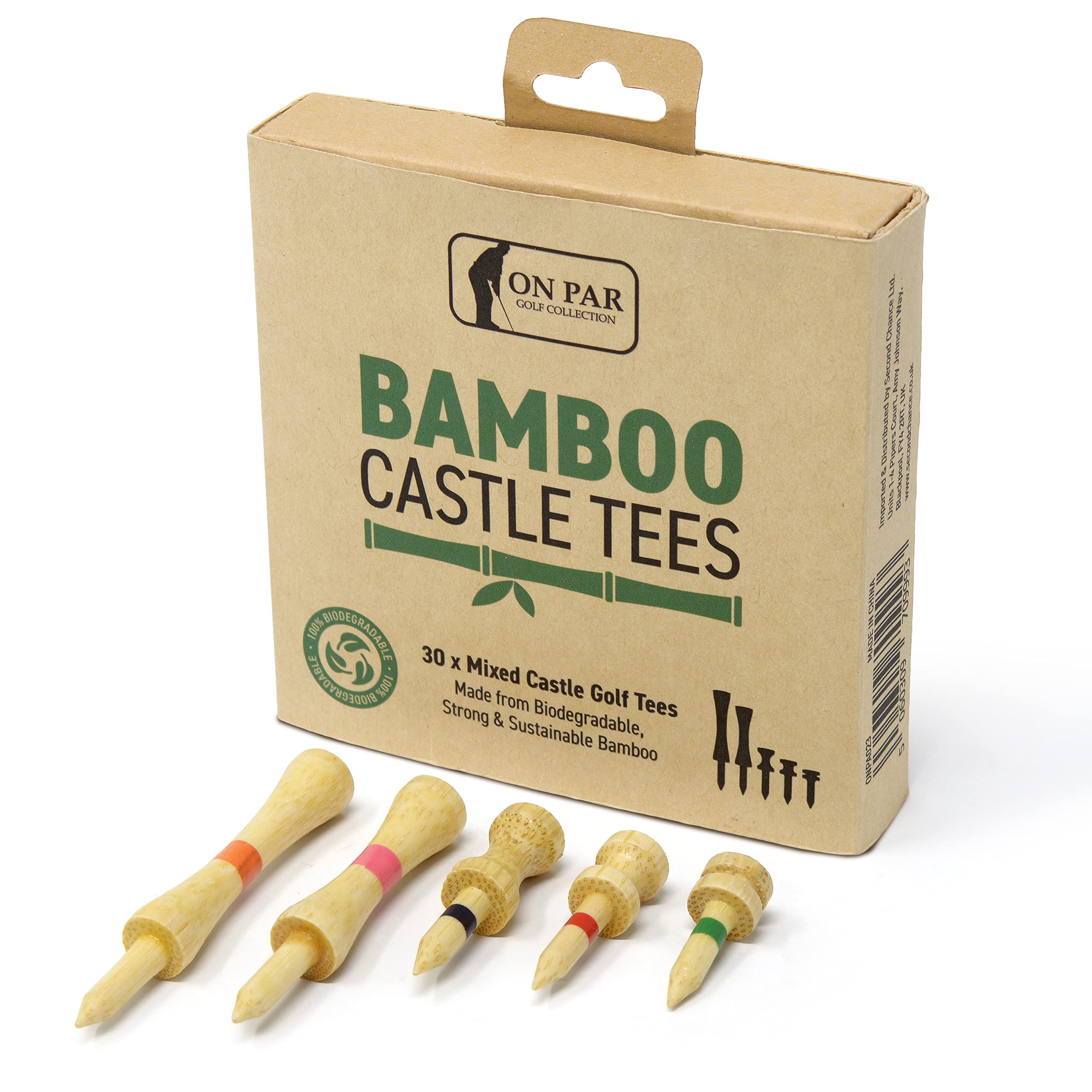 On Par Bamboo Castle Golf Tees Mixed Size Stark, langlebig, nachhaltig und biologisch abbaubar. 6 Stück je Größe, Verschieden