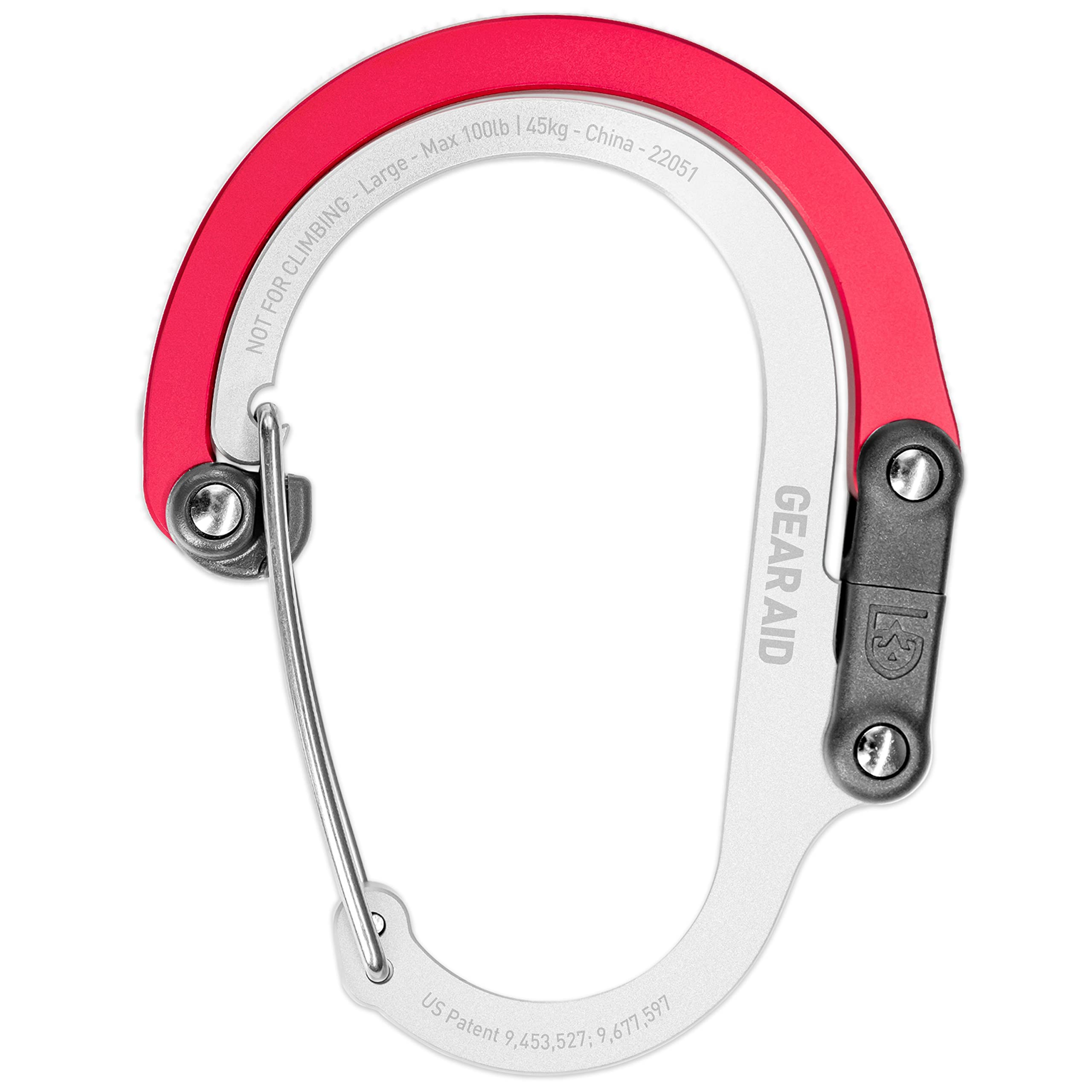 GEAR AID HEROCLIP Carabiner Clip and Hook (Large) for Camping, Backpack, Organization, and Garage, Hot Rod Red