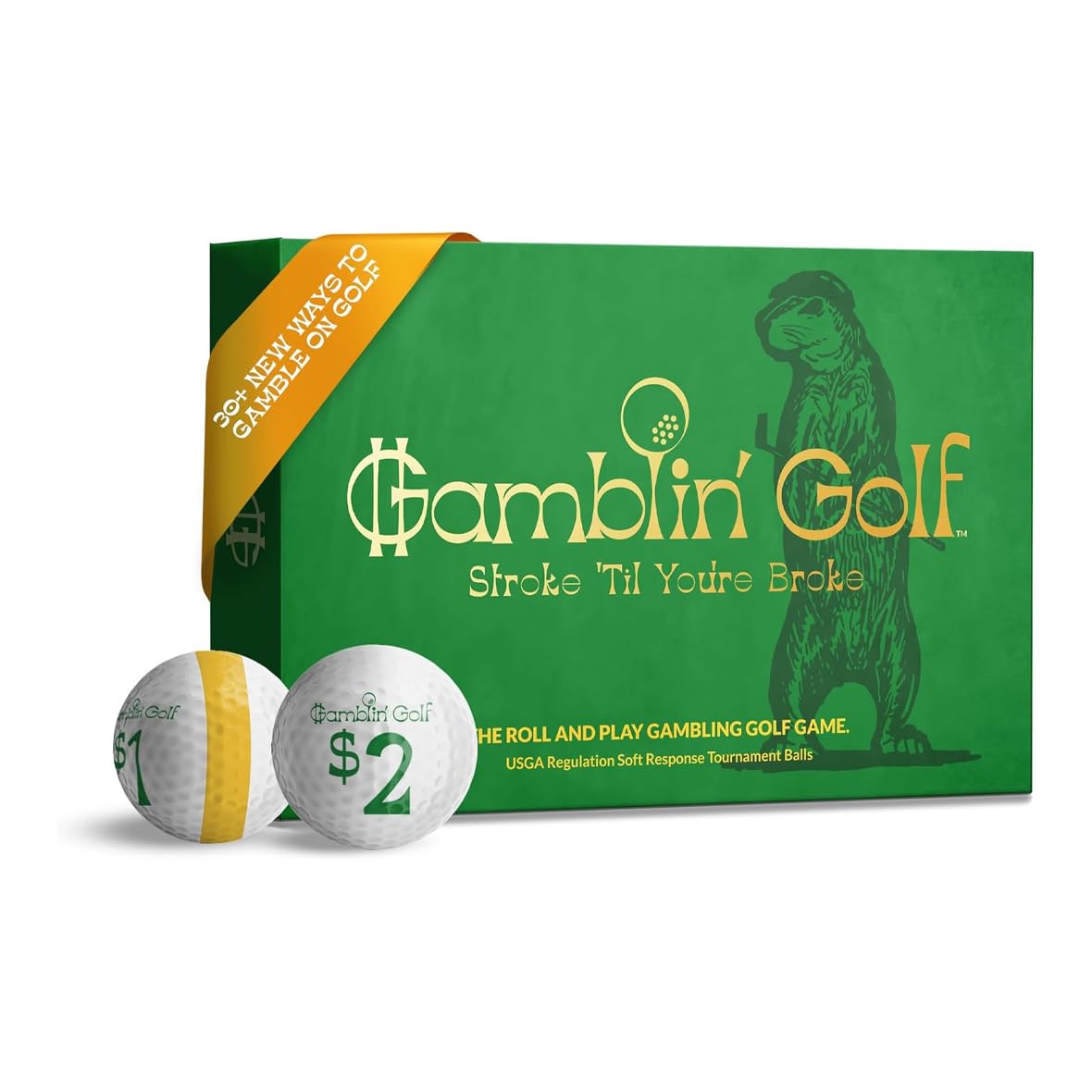WIAONE Gamblin' Golf - Roll and Play Gambling Golf Game - Take Your Friends Bankroll - Tournament Performance Soft Response Golf Balls to Spruce Up Your Next Round - Pack of 12 Balls