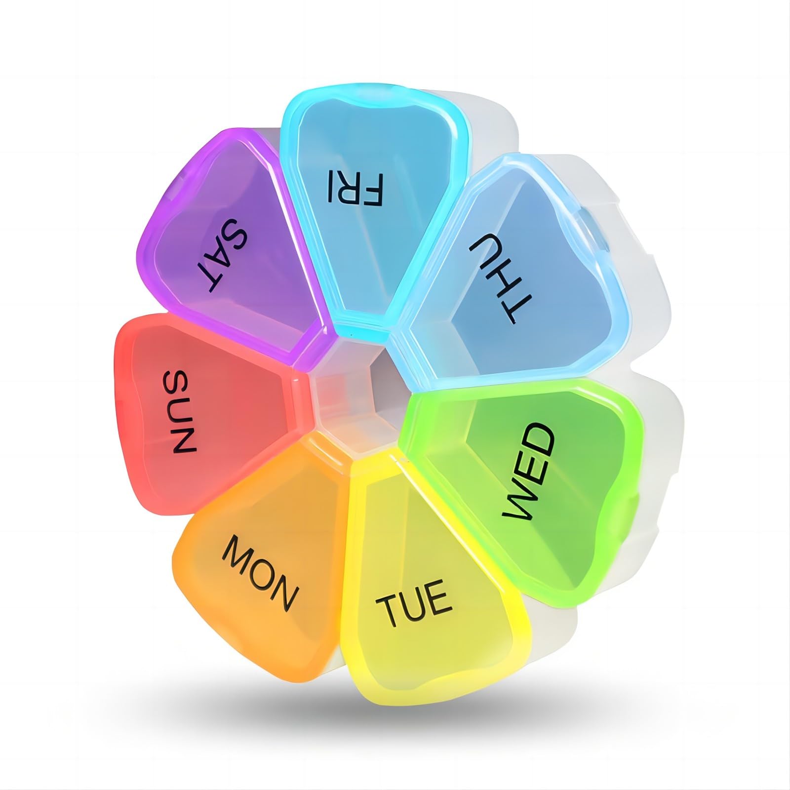 Alora Pill Box 7 Days (with Multilingual Labels Pill Box 7 Days Weeks Tablet Box 7 Days Small Easy to Open for On The Go, Colourful…