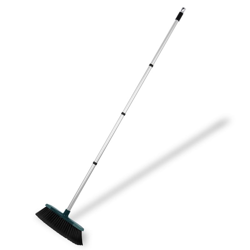 12 inch Broom Soft Bristle Sweeping Brush, Wide, Floor Scrubber Indoor Long Handle Cleaning,Sweeping Broom with Hang Tube,for Room Office Bathroom Kitchen 55 inch Long