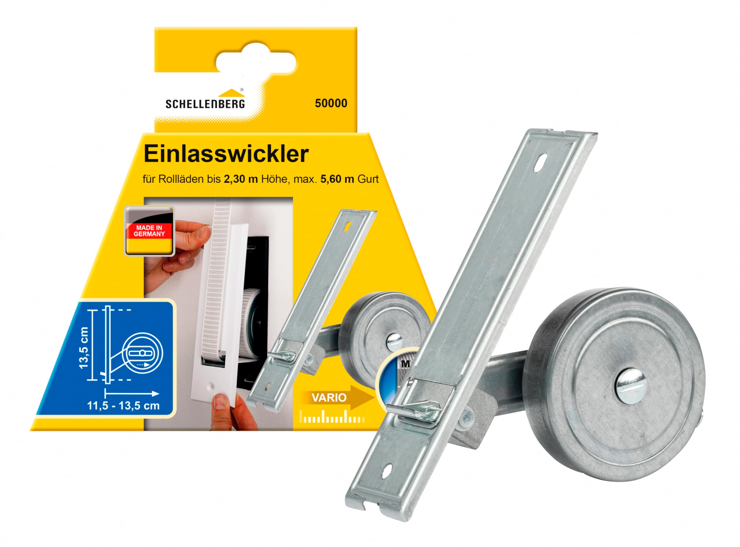 Schellenberg 50000 Maxi inlet winder for roller shutter belts with a width of 23 mm and a length of 5.6 m, hole spacing 13.5 cm, roll up the roller shutter belt