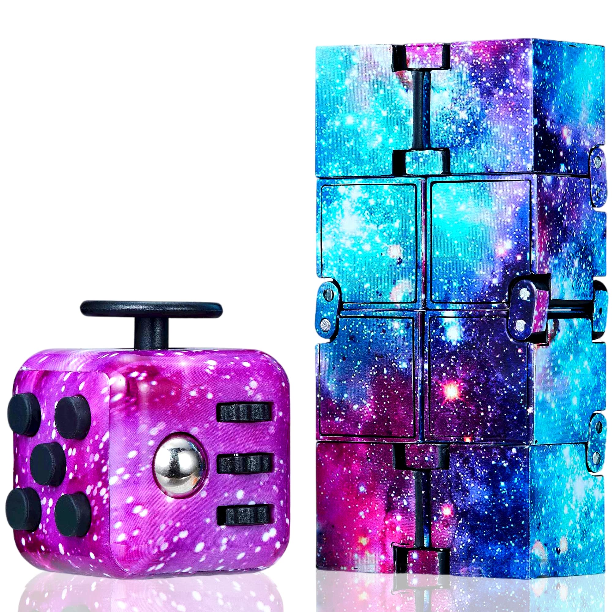 Chennyfun 2pcs Galaxy Fidget Set, Infinity Cube Stress Relief, Colorful Fidget Cube, Desk Toy for Office, Classroom, ADD, ADHD, Autism, Adults, Kids