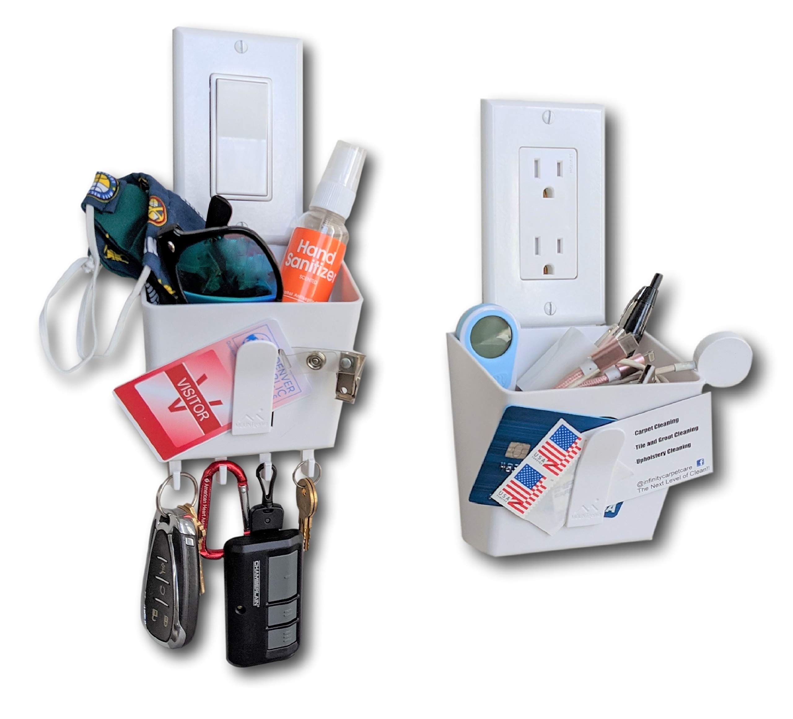 The No Screwups Switch Pocket Wall Organizer and Key Hook (White, 1-Pack): Installs in Seconds on Any Switch or Outlet with No Screws or Tape. Great for Bedrooms, Kitchens, Bathrooms, Garages, Offices