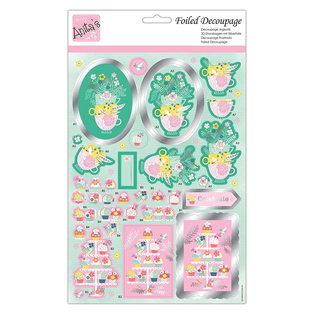 Anita's A4 Teacups & Cupcakes, Decoupage Sheet, Accessories Supplies For Craft, Paper Craft, Scrapbooking, Card Making, Origami, Ideal for Adult Craft, Adds Textured Pattern To Craft Projects