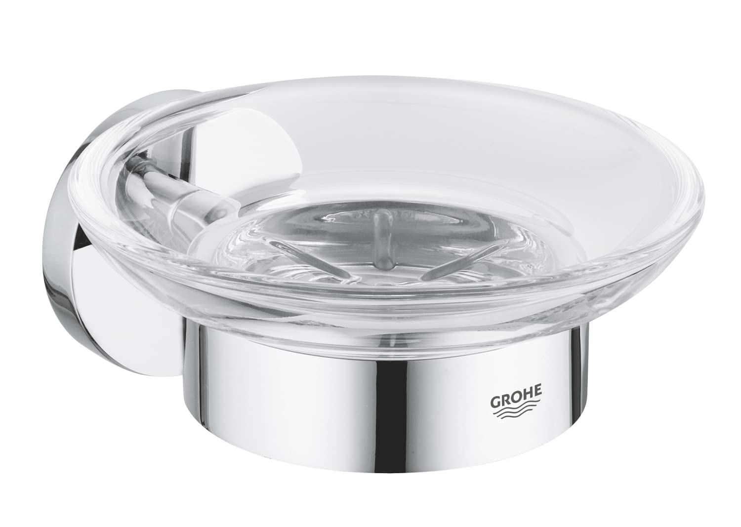 GROHE Start QuickFix Soap Dish with Holder (Metal and Glass, Concealed Fastening, Including Screws and Dowels, Extra Easy to Fit with GROHE QuickGlue), Size 125 x 58, Chrome, 41193000