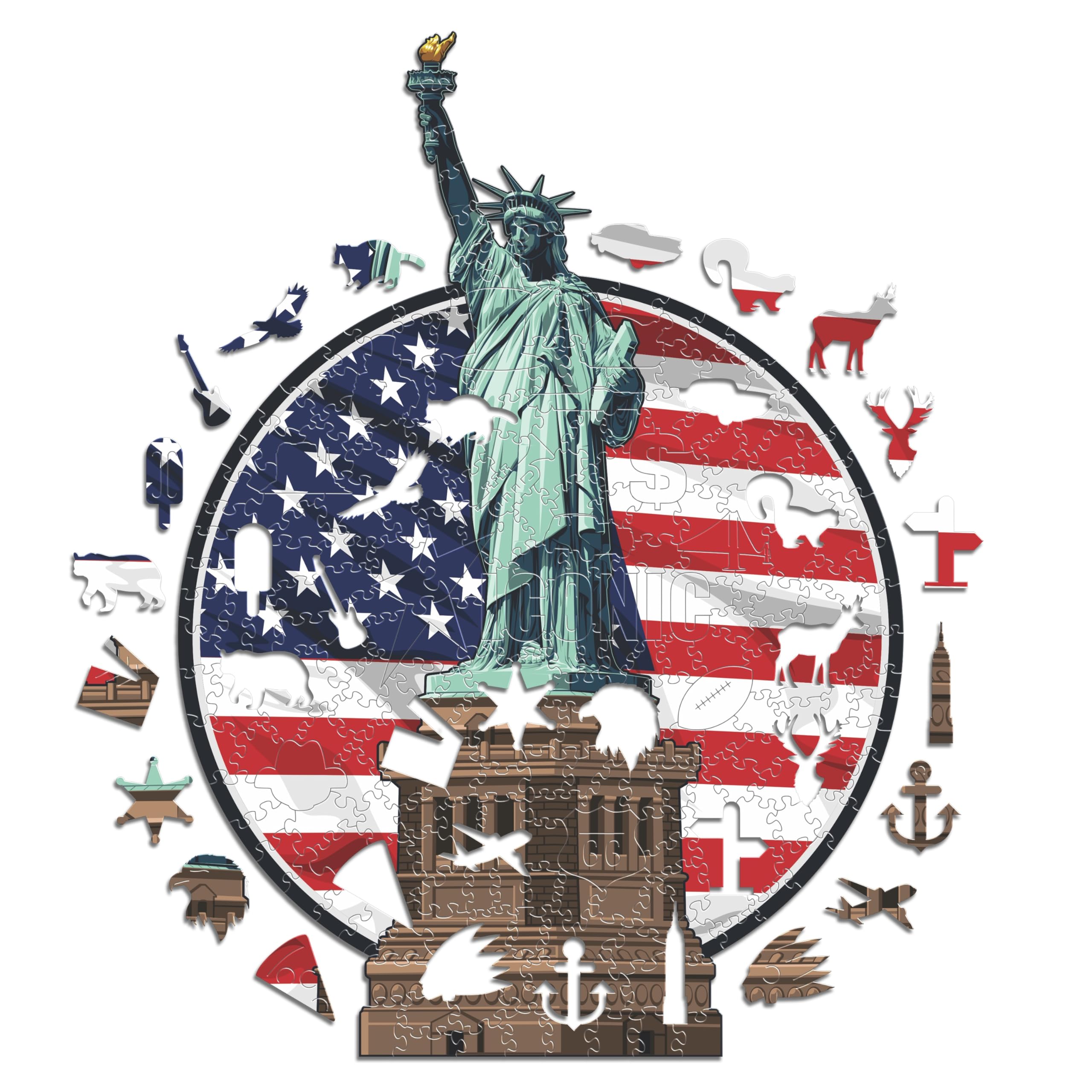 Iconic Puzzles, Statue of Liberty, 100% eco-sustainable wooden puzzle, size M, 270 pieces