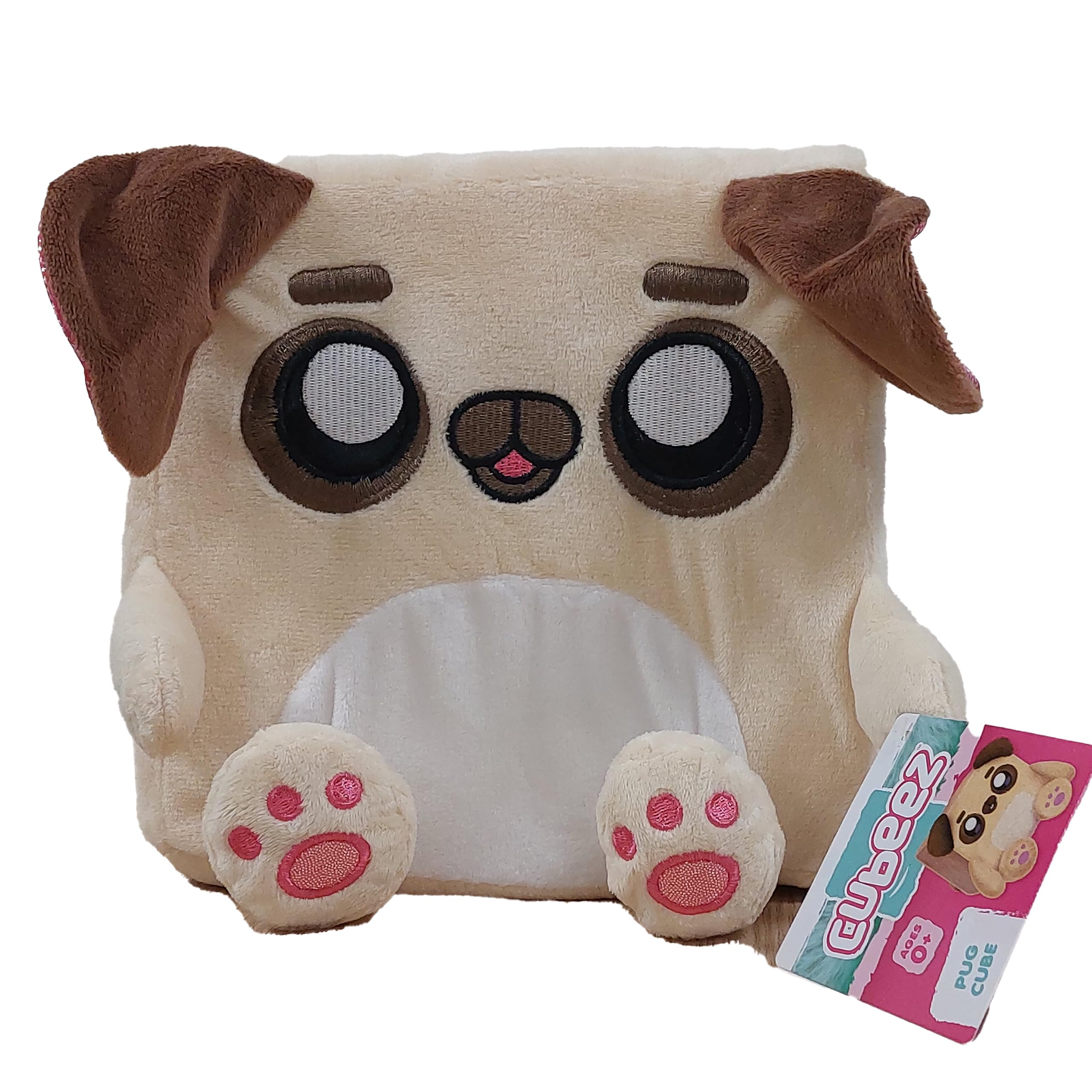 Cubeez Plush Pug 20cm – Stackable Squishy Memory Foam Soft Toy, Fun Collectible with Quirky Characters, Collect All 4 for Stacks of Fun, 20x20x20cm, Suitable from Birth, Beige