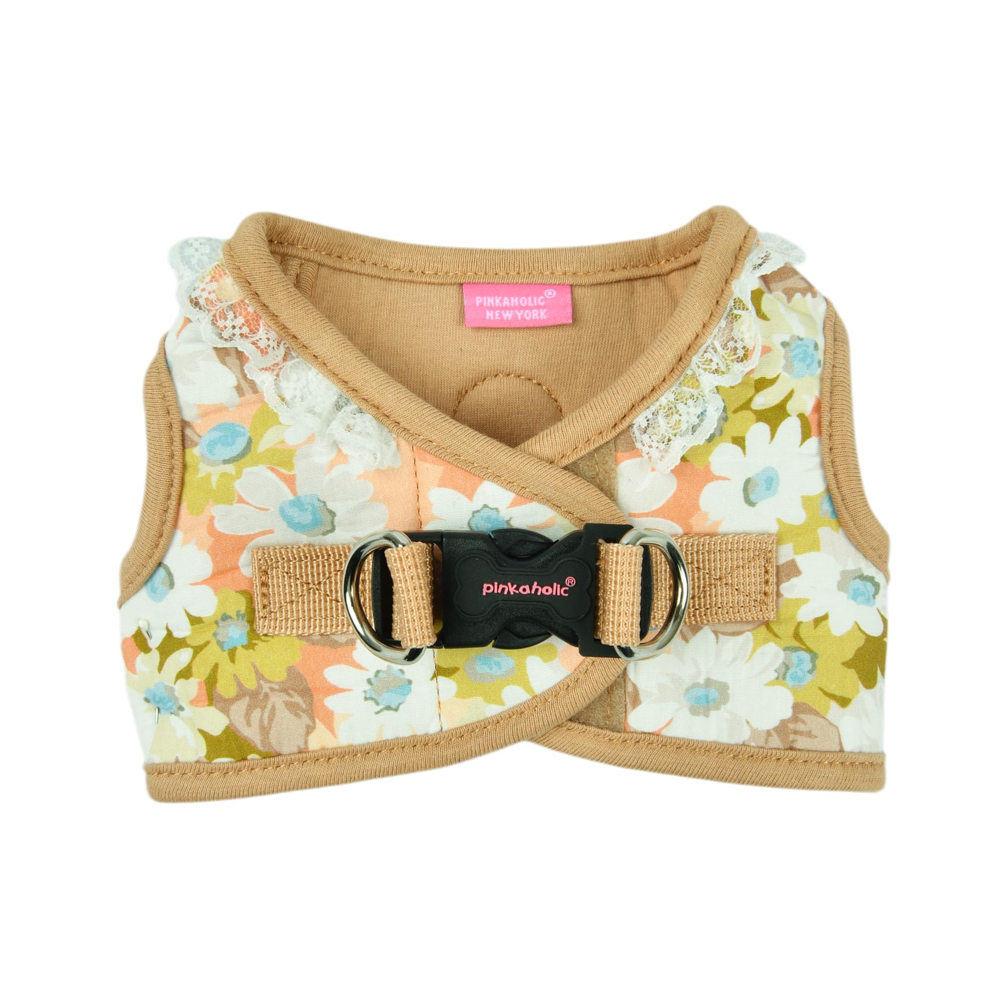 Pinkaholic New York Lilibeth Dog Vest Harness (Step-in) Flower Pattern Fashionable Cute Spring Summer Harness for Small Dogs, Beige, Medium