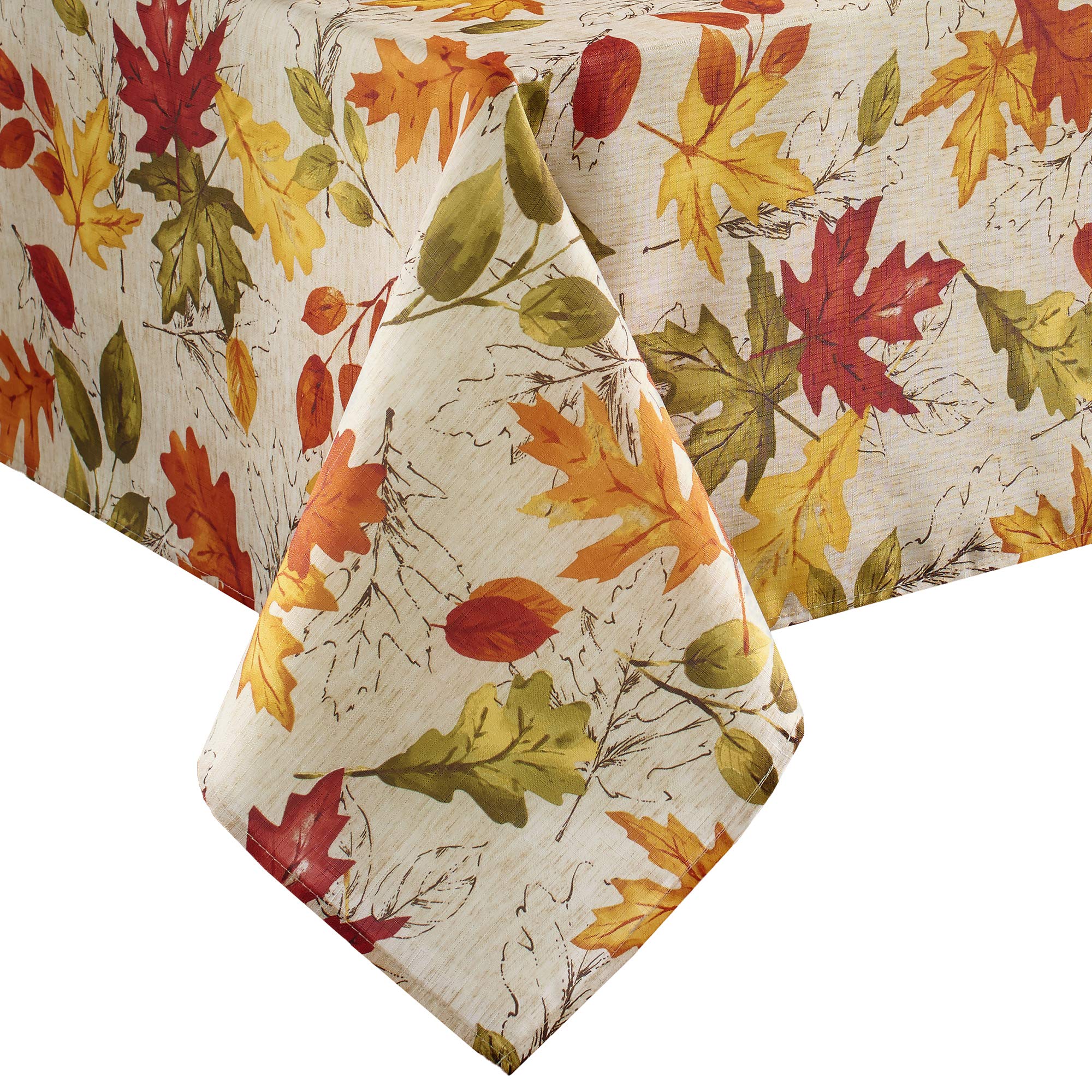 Elrene Home Fashions Autumn Leaves Fall Printed Wrinkle Resistant Tablecloth, Holiday Table Cover for Formal or Everyday Use, 52"x52" Square