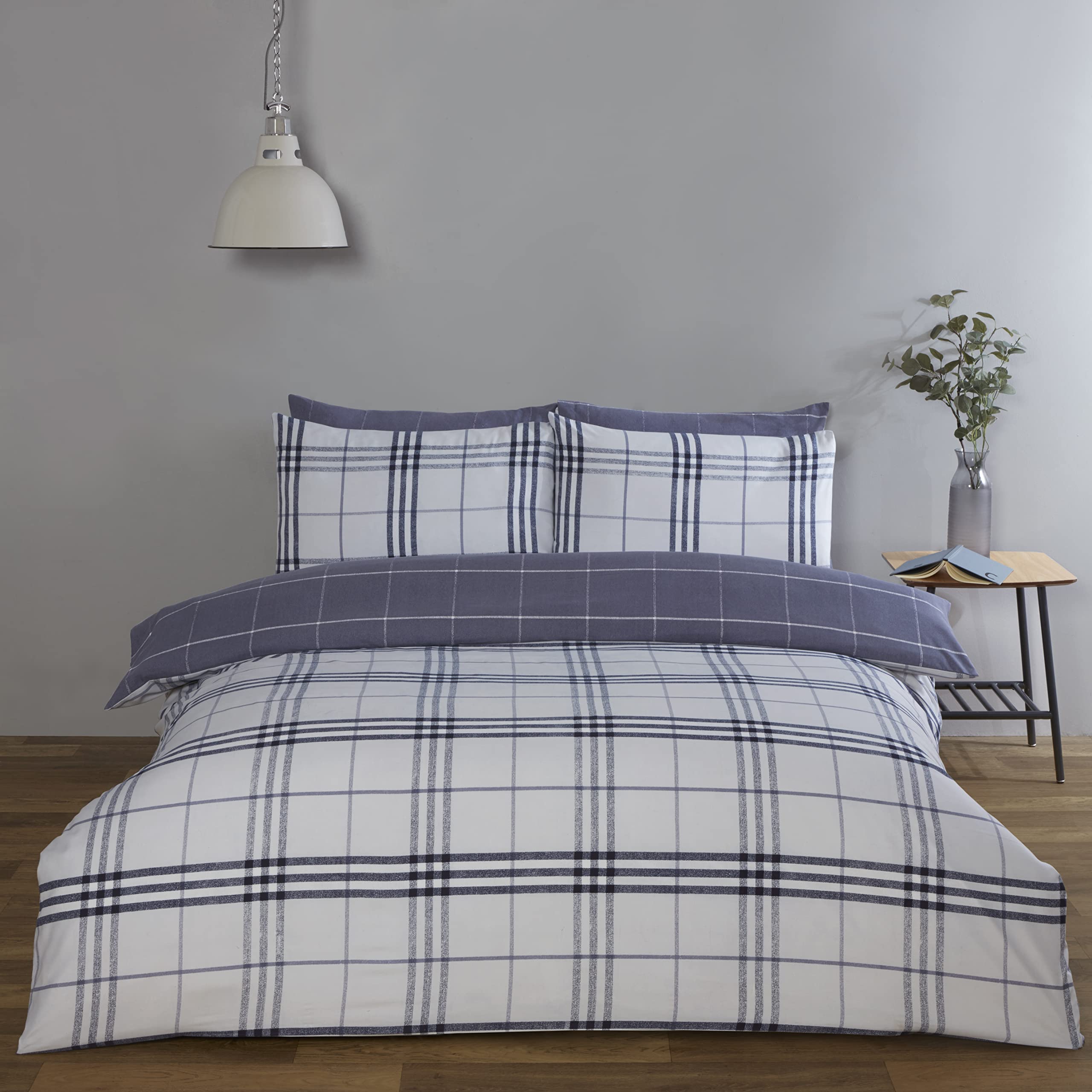 Rapport Home Harris Checkered Denim Kingsize Duvet Cover Set, Blue
