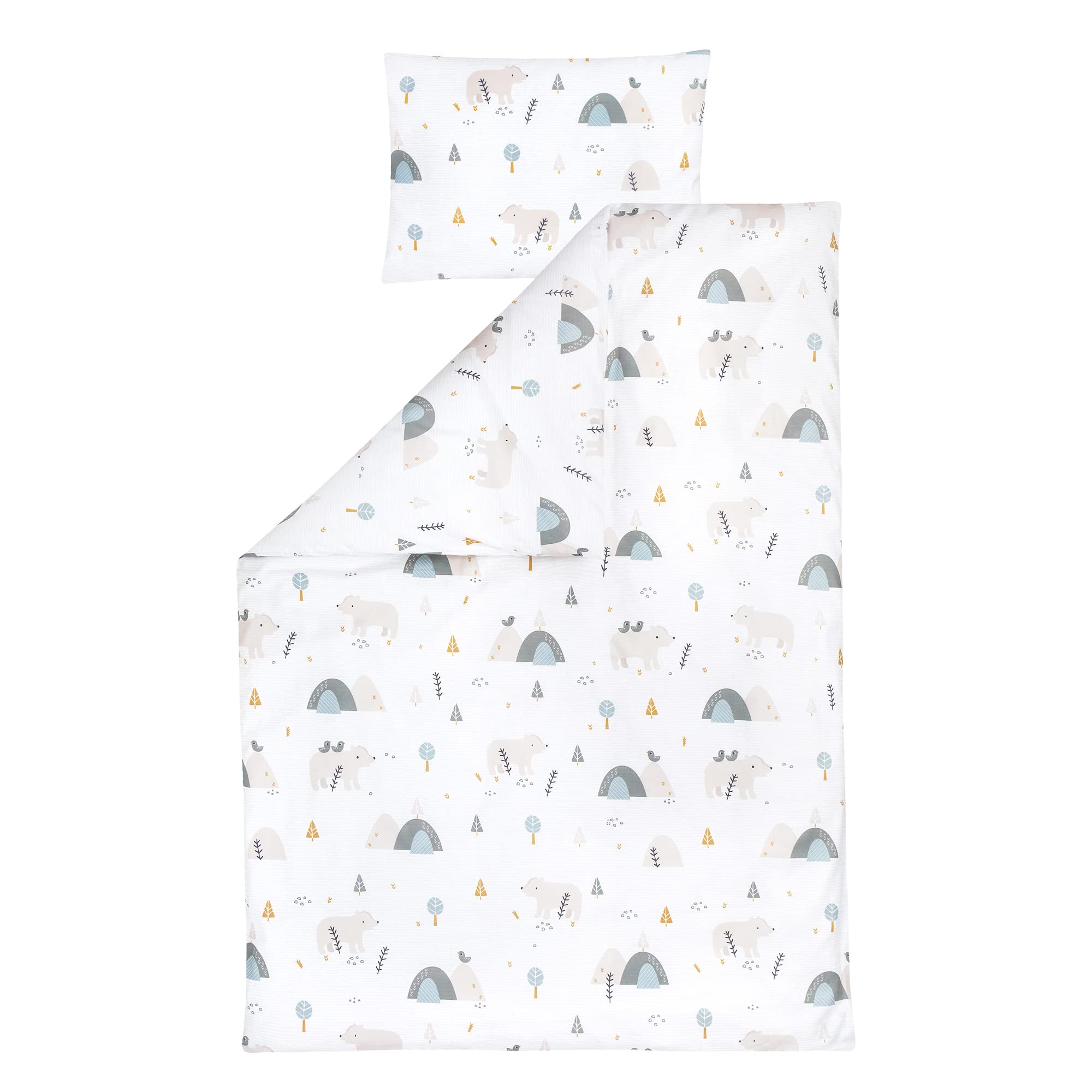 Julius Zöllner Children's Bed Linen 100 x 135 + 40 x 60 cm, 100% Cotton, Made in Germany, Mountain Bear, 2-teiliges Set