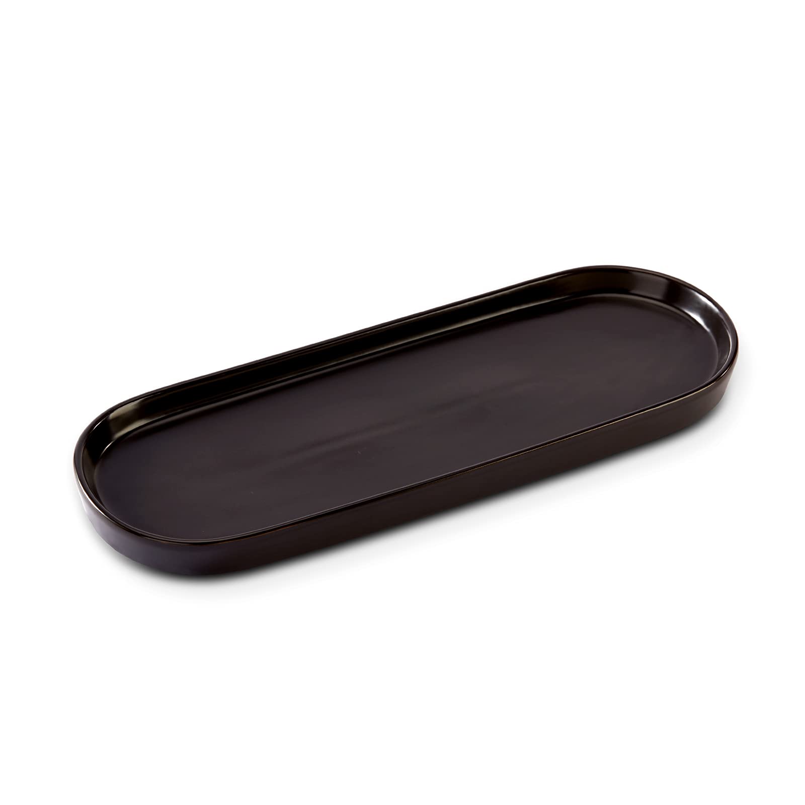 Simple Style Ceramic Sink Tray - Bathroom and Kitchen Counter Tray (Black)