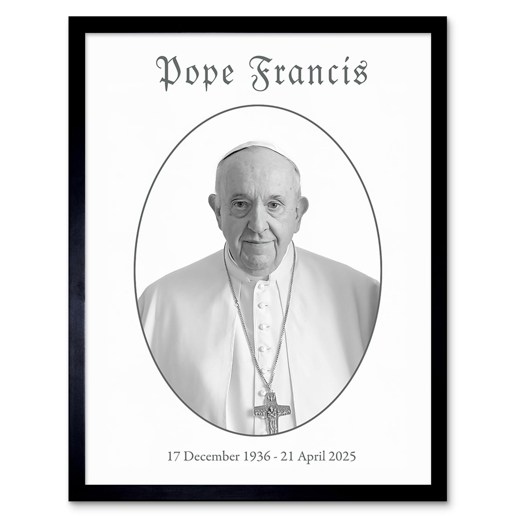 Artery8 Pope Francis Memorial Black & White Portrait Artwork Framed Wall Art Print A4