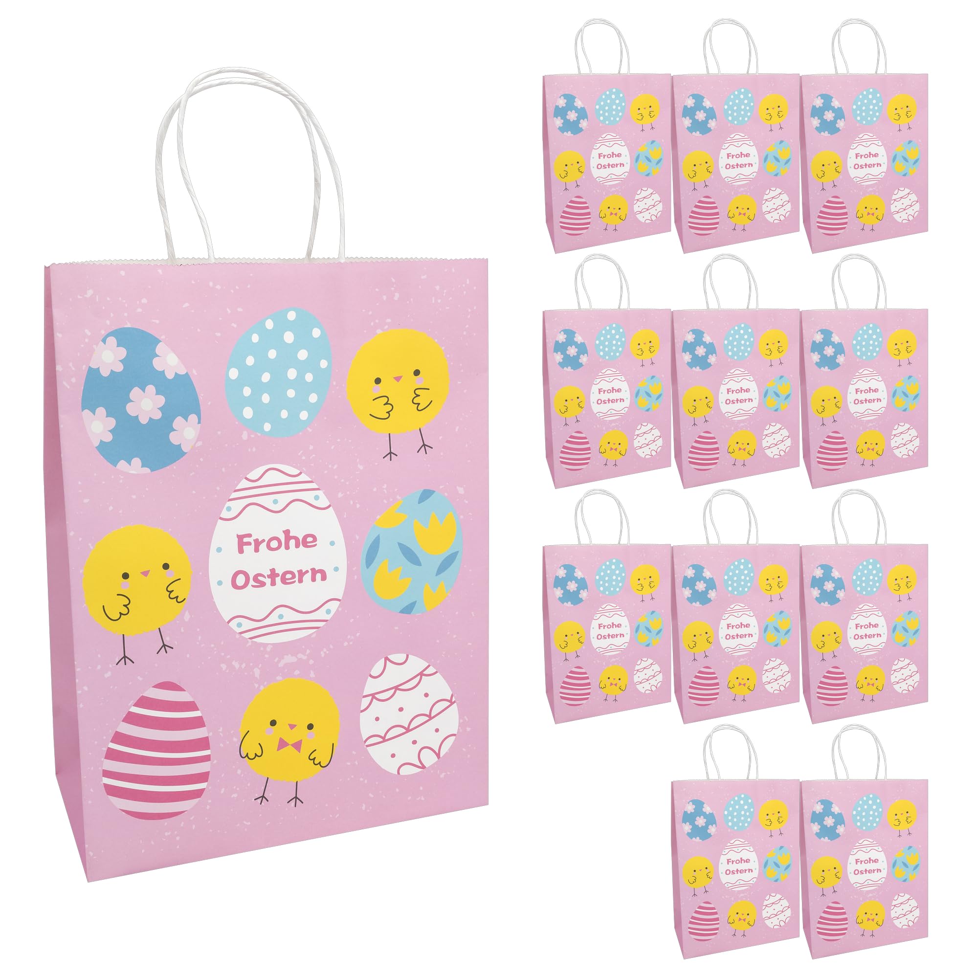 Idena 30394-12 Gift Bags 25 x 8 x 34.5 cm Paper Bags with Colourful Easter Eggs and Chicks Pack of 12