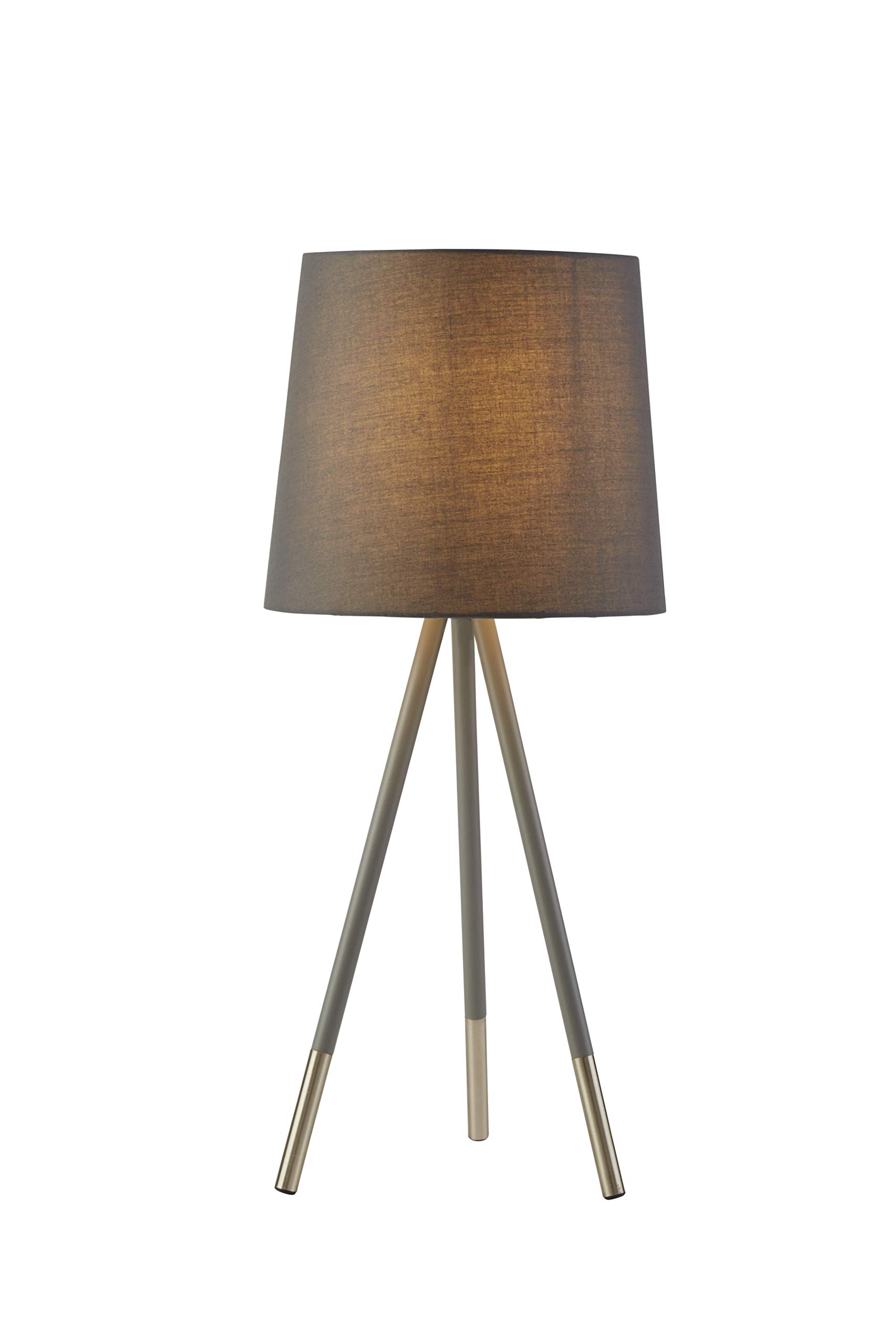 Lighting Collection Traditional 1 Light Tripod Table Lamp, 7 W, with Grey and Satin Silver Legs and Grey Shade