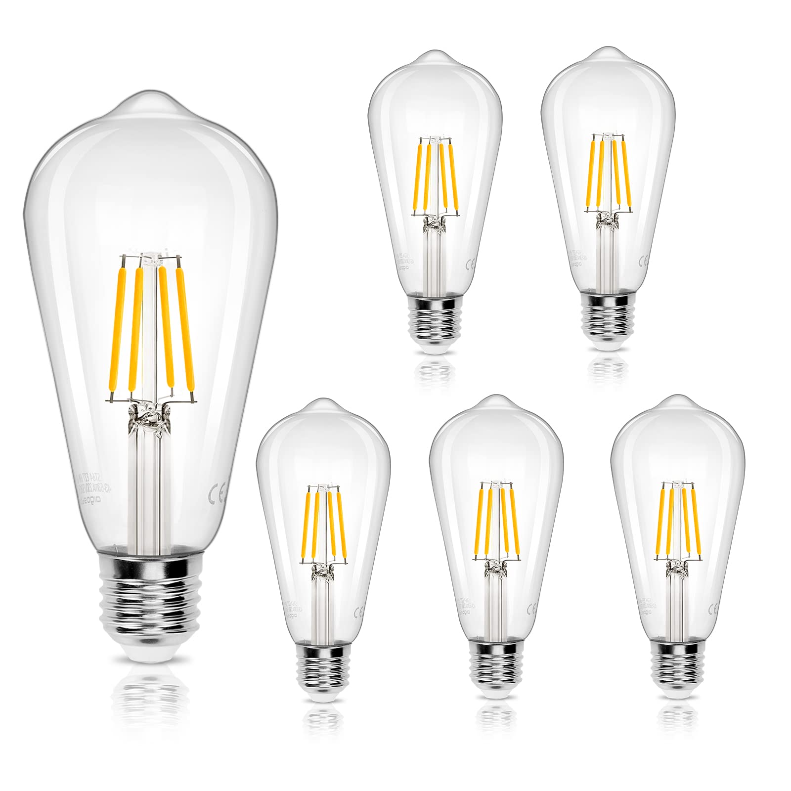 Aigostar LED Edison Bulb, ST64 Vintage Light Bulb, 4W E27 LED Bulbs, Led Filament Bulb, 480lm 41W Equivalent E27 Bulb, 2700K Screw Bulb Vintage, Energy Saving Lamp Bulbs Screw, Pack of 5