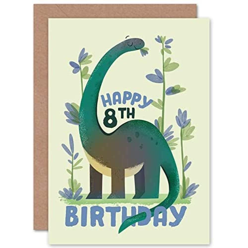 Wee Blue Coo Dinosaur Boys 8th Birthday Card Apatosaurus