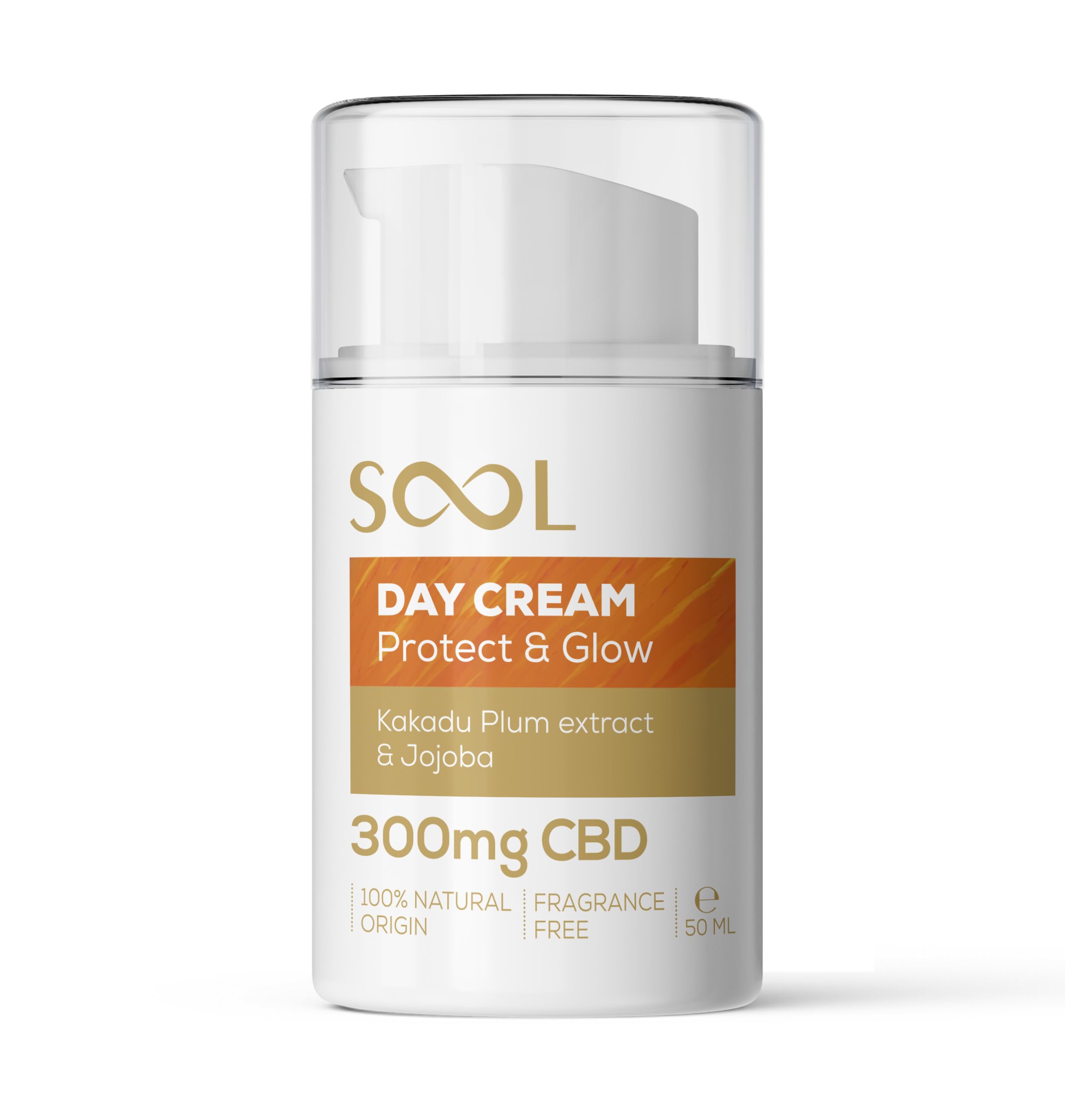 SOOL Day Face Cream Protect & Glow 300mg CBD 50ml | Revitalising CBD Skincare | Facial Cream for Wrinkles with Kakadu Plum Extract | Best Day Cream for All Skin Type