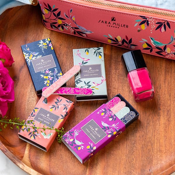 Sara Miller Set of 4 Printed Mini Boxed Emery Boards (Size 4x7x1.4cm) in in Card Display Unit (Case of 20) CDU Size 20.7x14.9x3cm