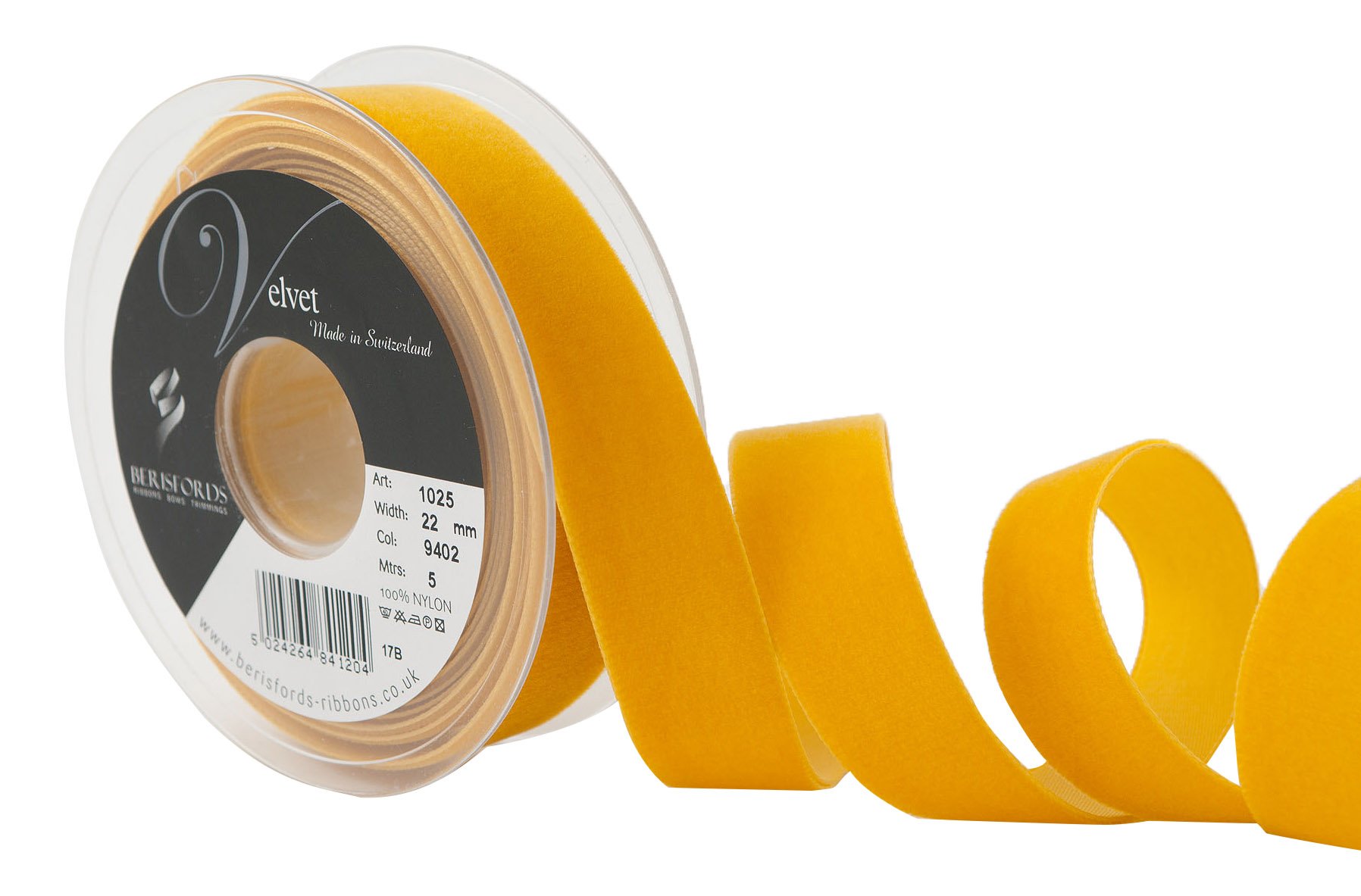 Berisfords Velvet Ribbon, Gold, 102 x 30 x 102 cm