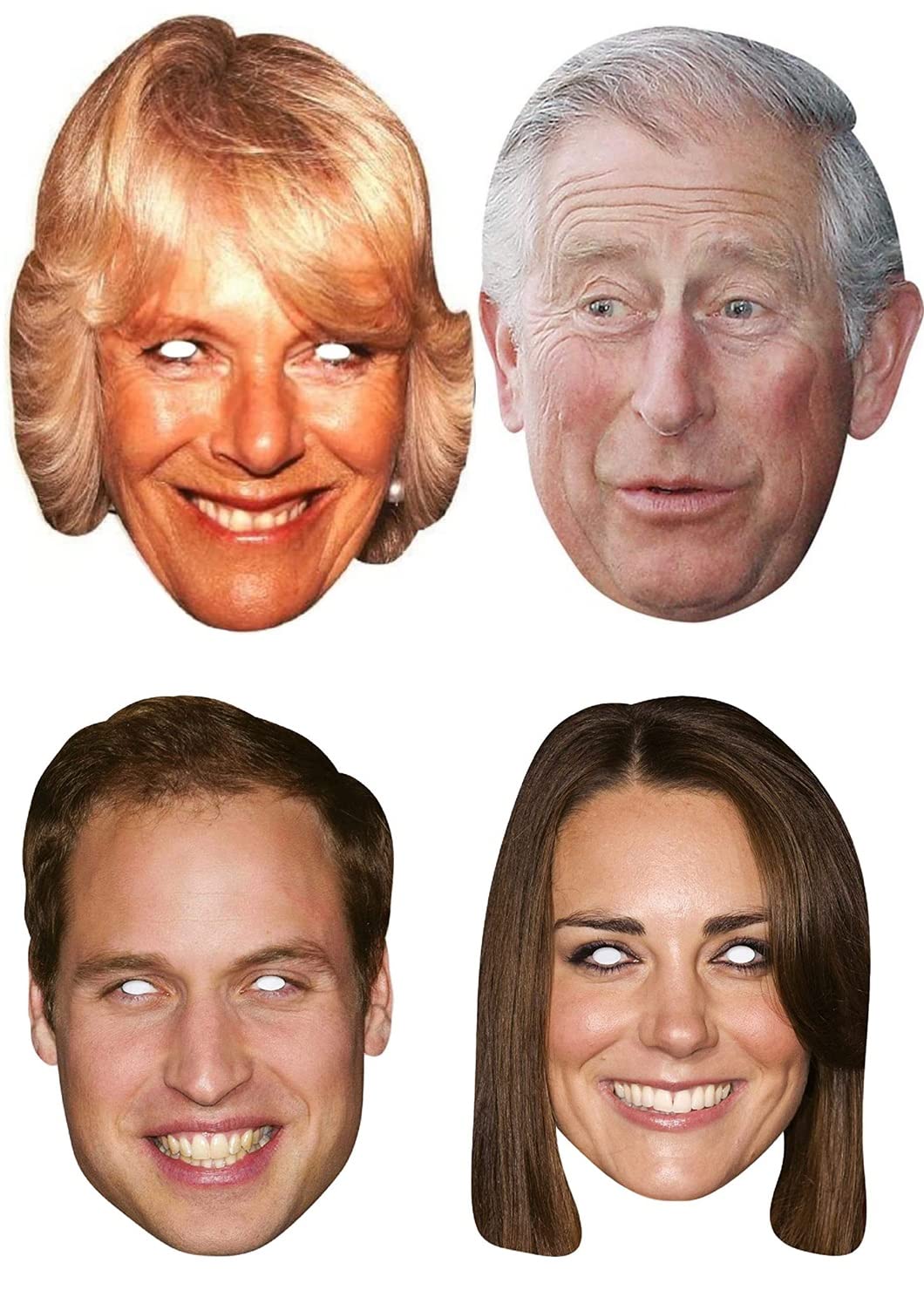 4 Pack Royal Family King Charles III Queen Consort Camilla Kate William King’s Coronation Supplies Celebrities Face Mask Hen and Stag Parties Fancy Dress
