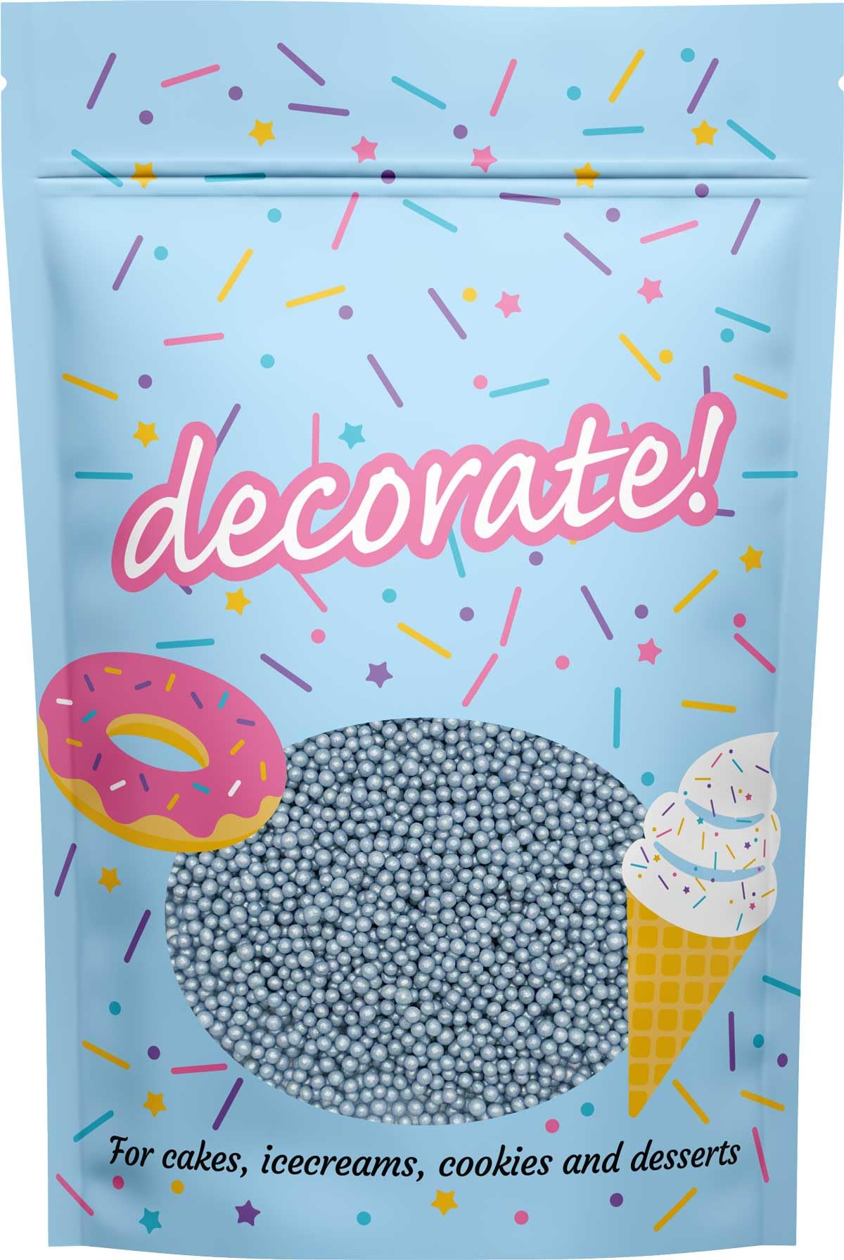 decorate! - Pearls - Shimmer Pastel Blue Cake Topper Sprinkles - 500g Edible 4mm Ball Cupcake/Cake Decorations - For Weddings, Christenings & Mermaid, Bluey and Stitch Themed Parties