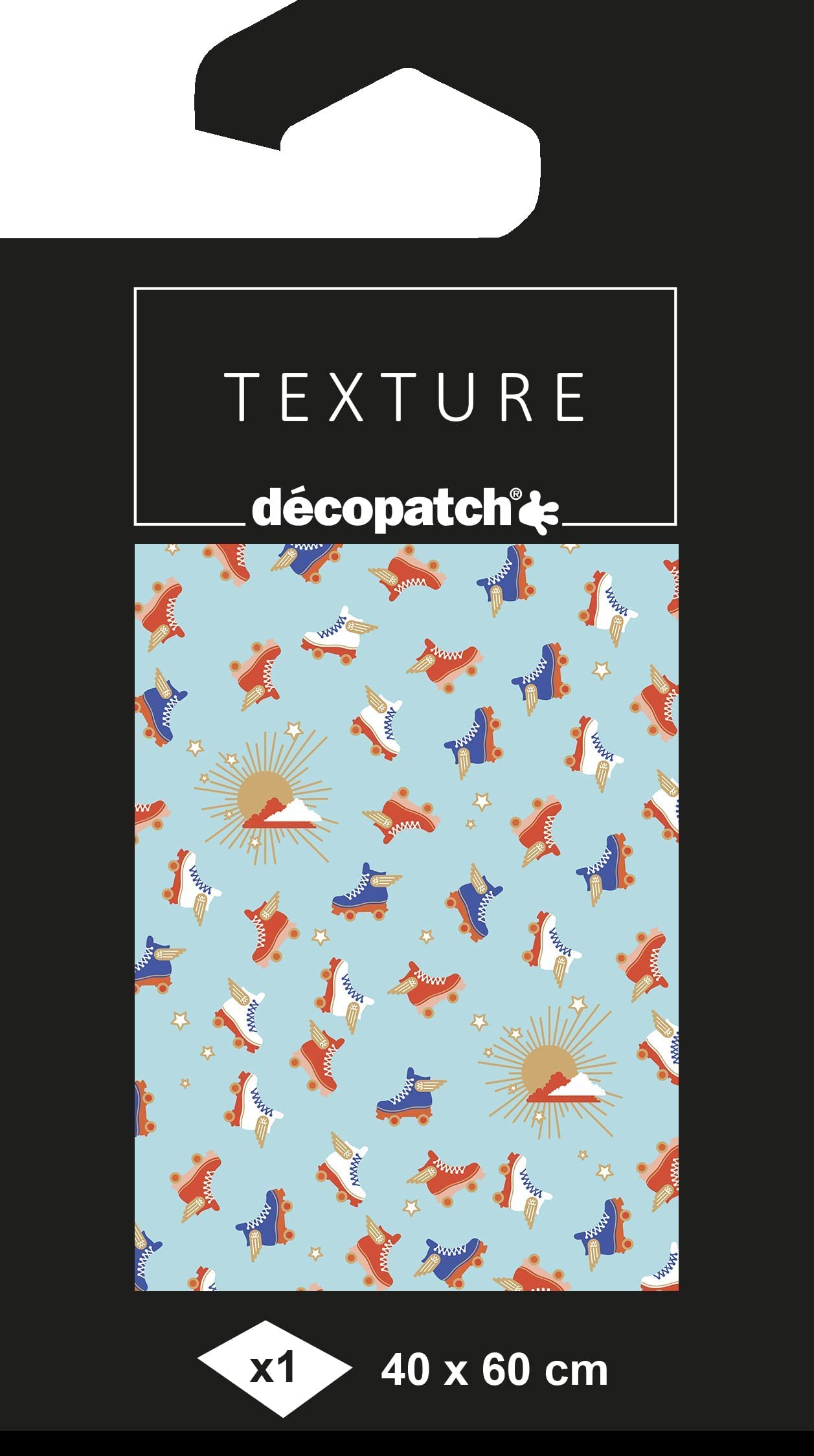 Décopatch - Ref TD866C - Texture Collection - Light Blue Roller Skates Pattern - Contains 1 Sheet of 30 x 40cm Textured Paper, Foil Printing for Metallic Effects
