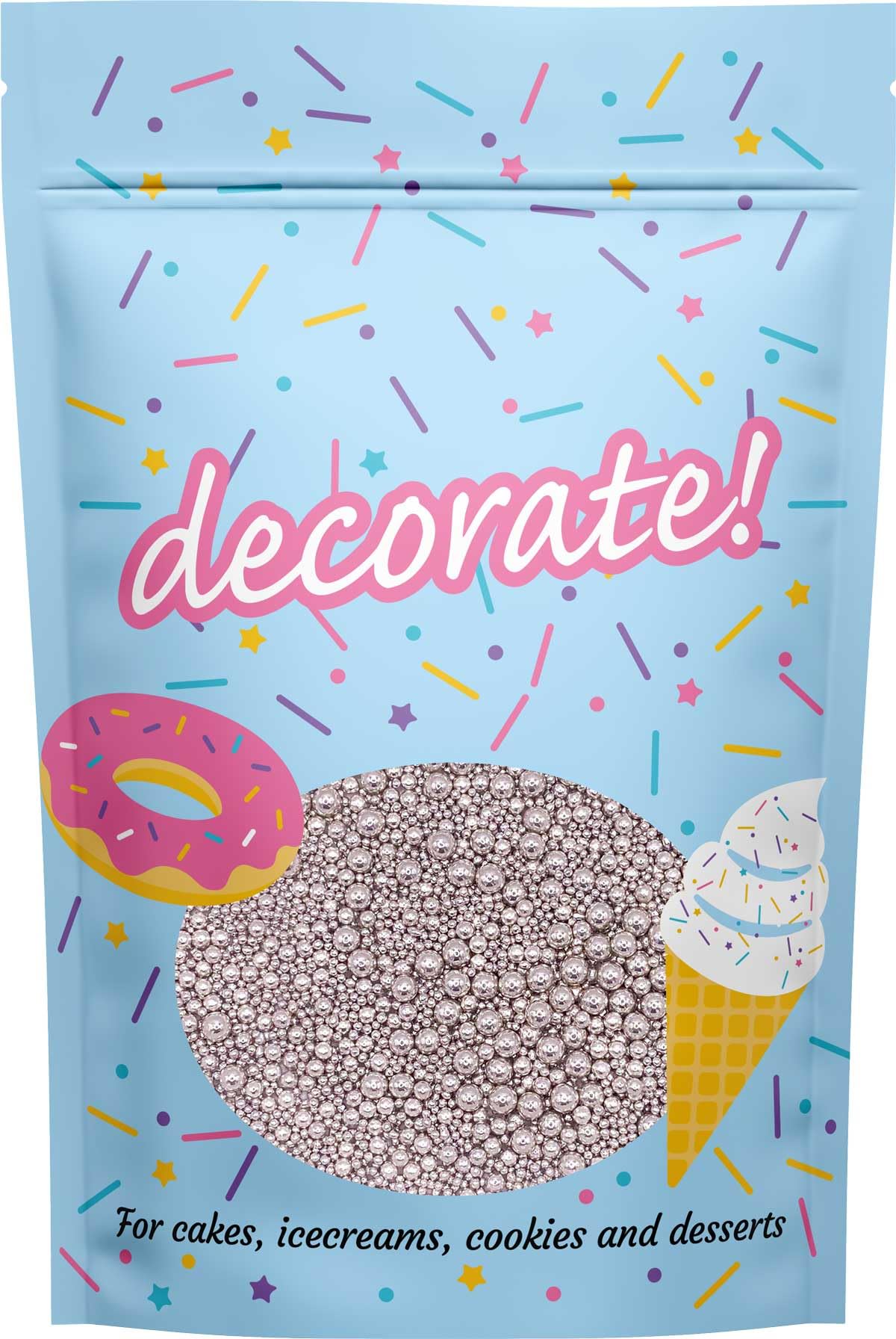 decorate! - Pearls Mix - High Shine Silver Cake Topper Sprinkles - 500g Edible Shimmer Ball Cupcake Decorations - For Weddings, Christenings & Christmas Parties