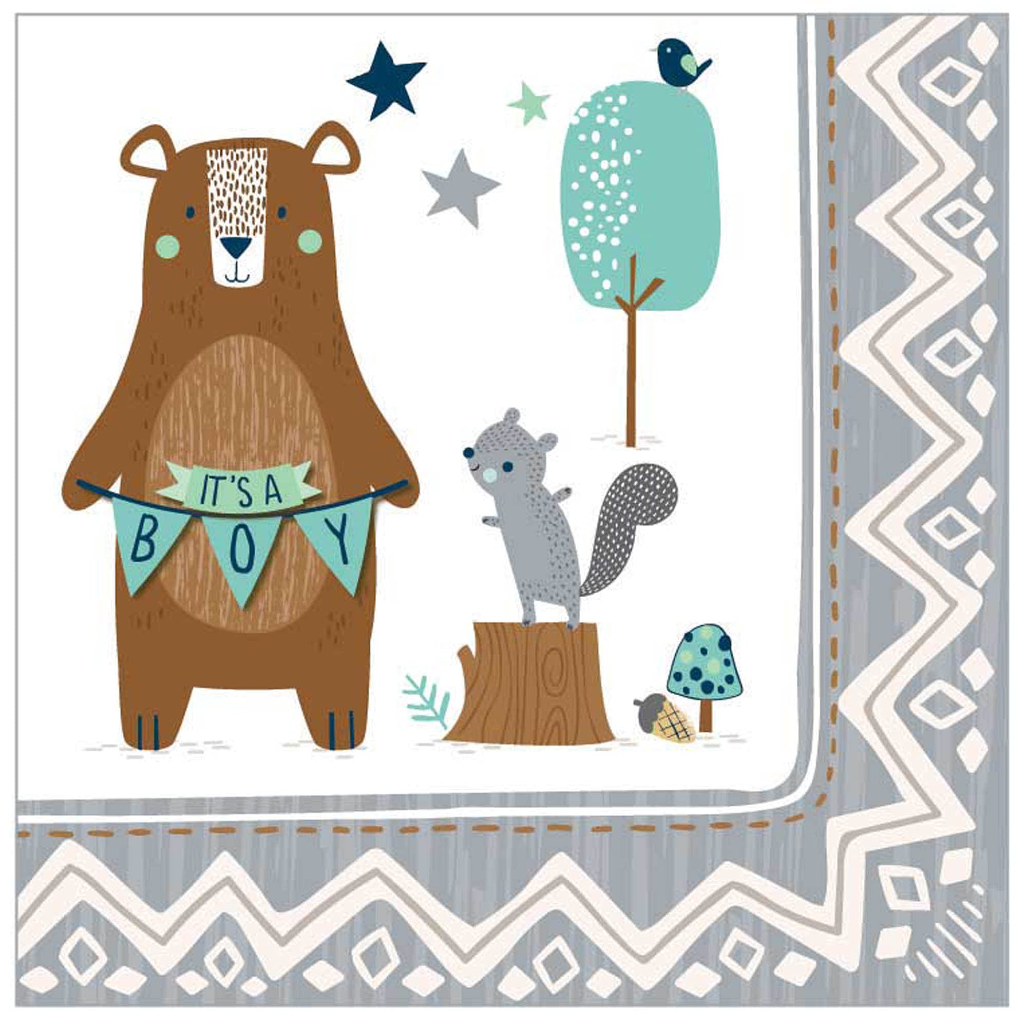 Amscan 502164 - Baby Shower Bear-ly Wait Party Beverage Napkins - 12 Pack