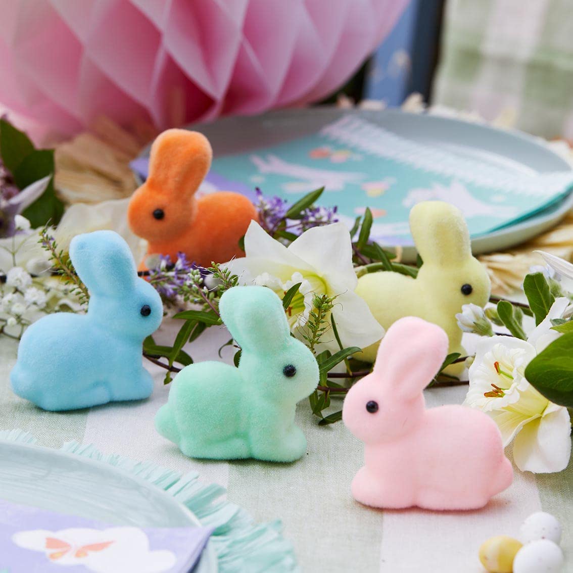 Talking Tables Easter Table Decorations | Mini Pastel Bunny Rabbits Figurine for Egg Hunt, Kids, Spring, Cute Bunnies Pack of 5