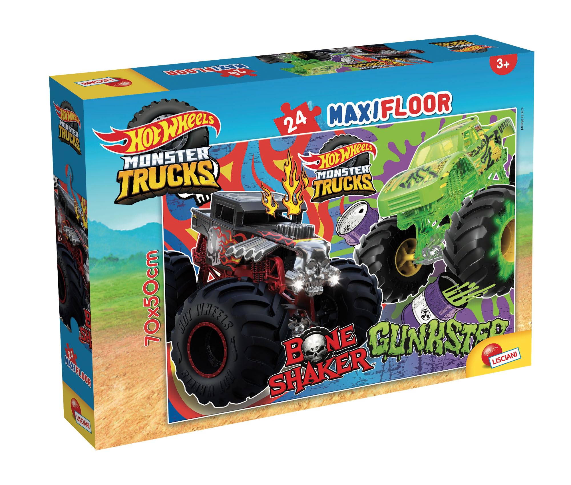 Lisciani - HOT WHEELS MONSTER TRUCKS Puzzle MaxiFloor -Large Puzzle starring BoneShaker and Gunkster - 24 Pieces - For Children aged 3 and up - - Stimulates Thinking and Agility - Gift Idea
