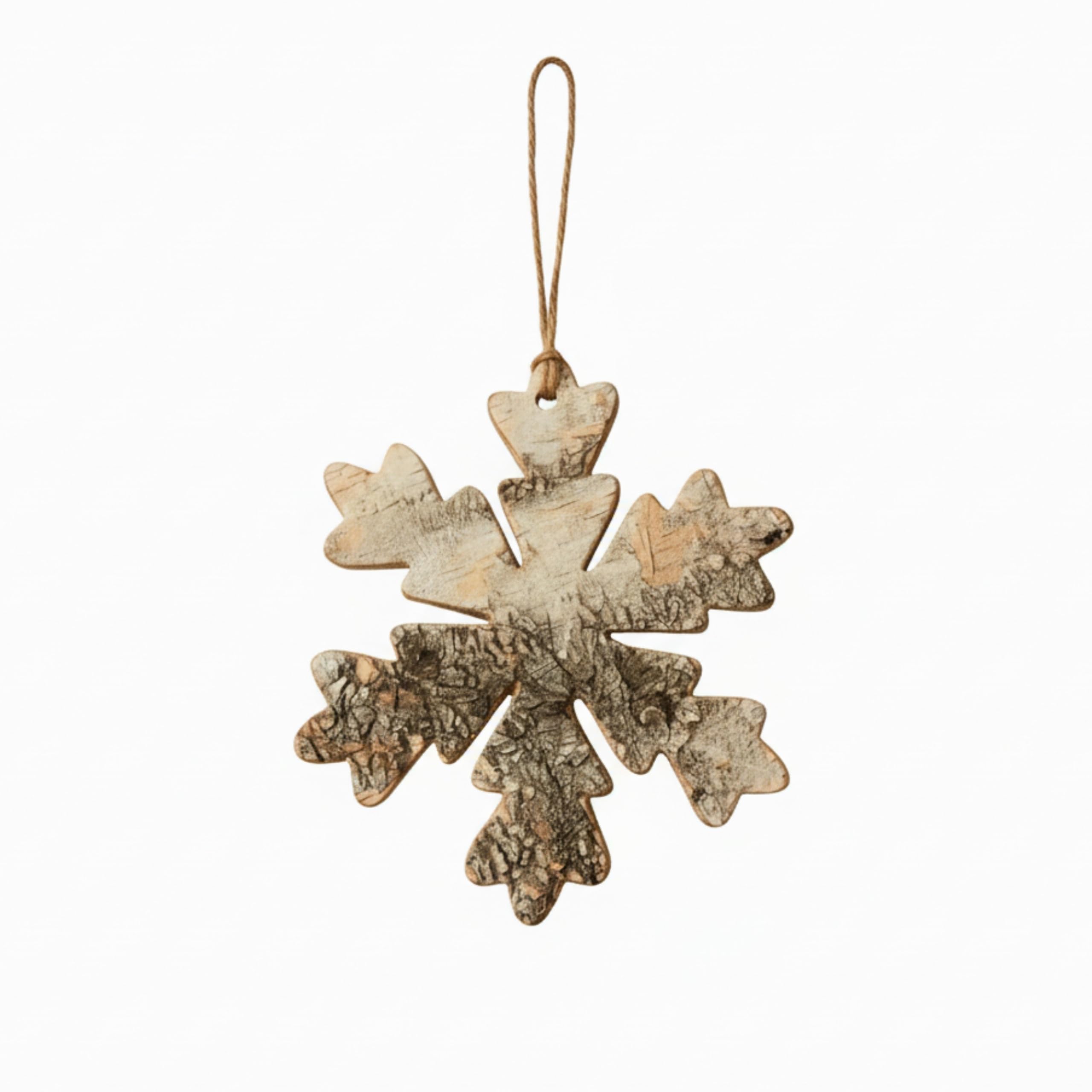 SHATCHI 16cm Snowflake Shape Birch Bark Wooden Christmas Tree Wall Door Wreath Ceiling Hanging Xmas Home Decorations, Wood