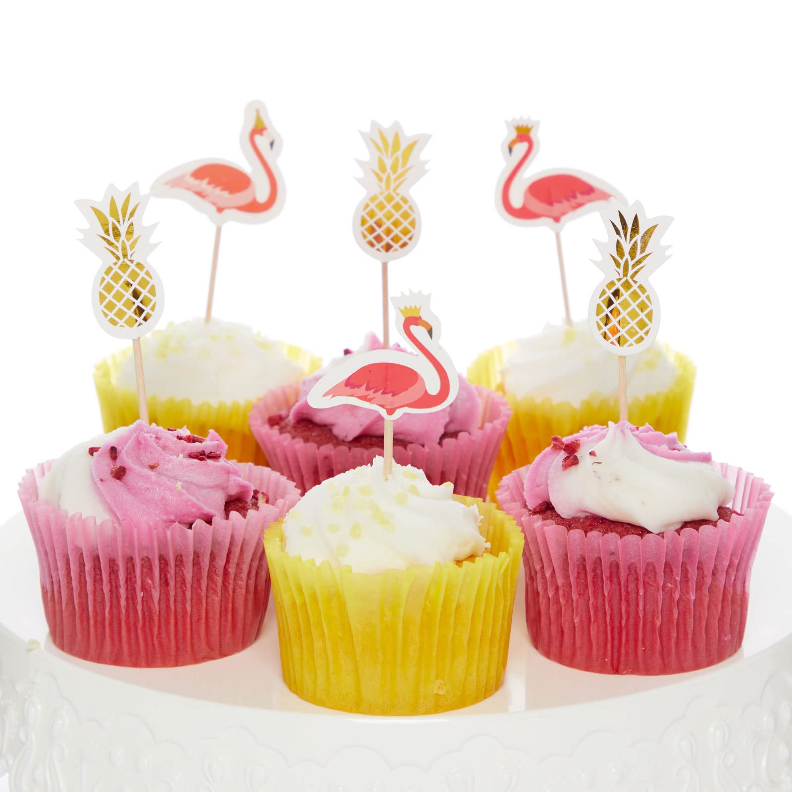 Amscan 9914484 - Flamingo & Pineapple Summer Party Cake Picks - 4 Pack